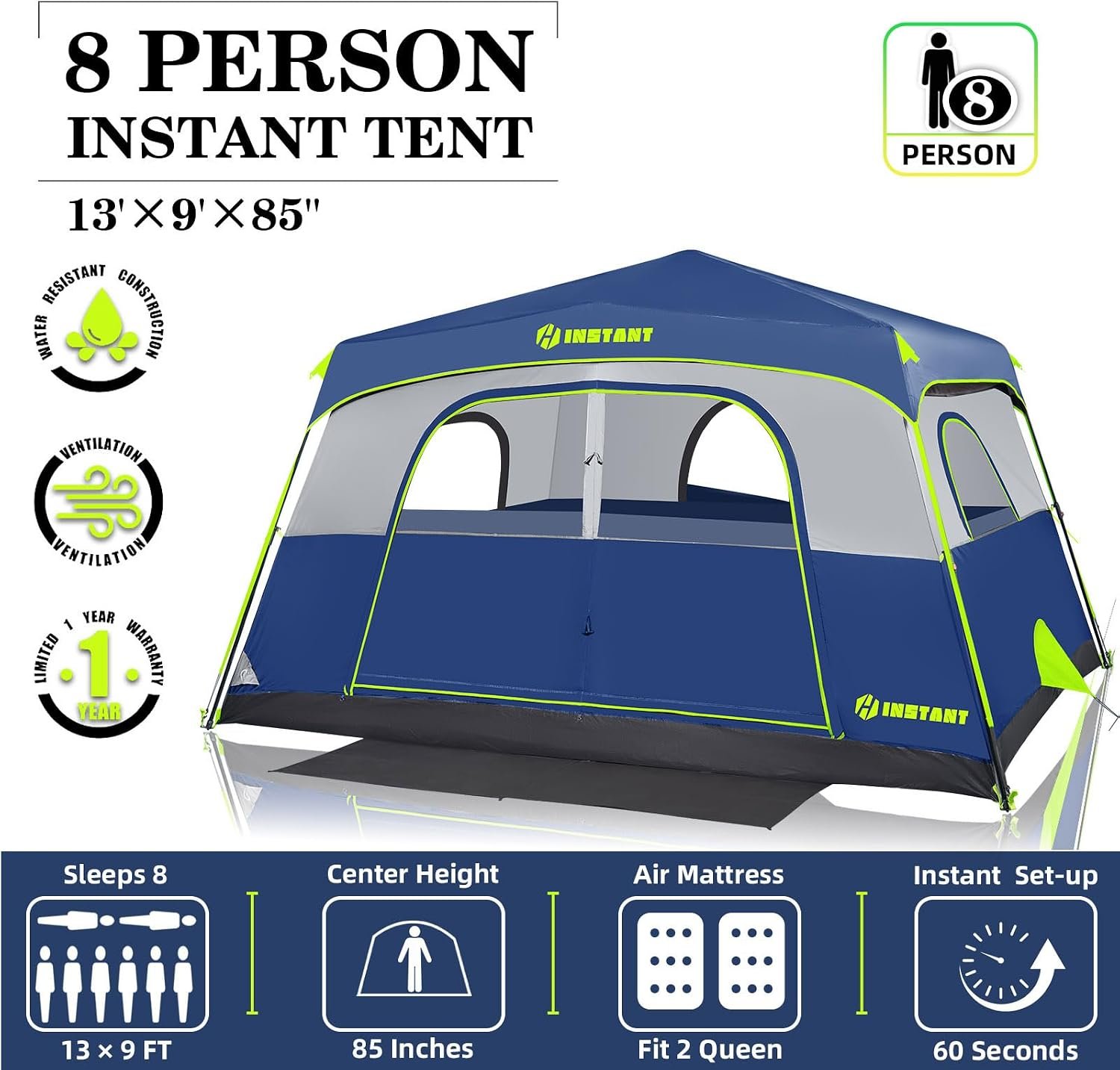 4/6/8/10 Person Instant Tent,Pop Up Tents for Camping with Rainfly | 60 Seconds Easy Setup,Cabin Tent for Family Camping with Expandable Carry Bag & Upgraded Ventilation - Image 2