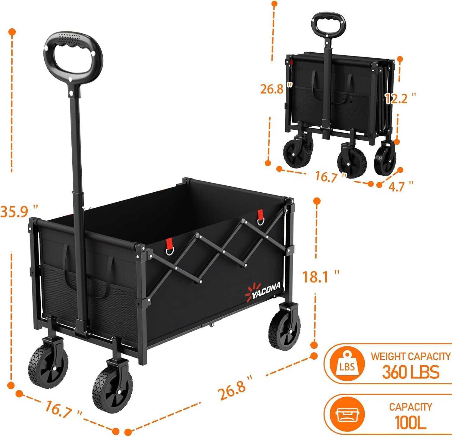 Yozoia Wagons Carts Foldable, Lightweight Portable Utility Shopping Cart with Wheels, Folding Grocery Wagon Cart for Grocery, Camping, Shopping, Beach, Garden, Sports Black | Foldable, Lightweight, Portable, Simple Installation, for Camping Shopping Beach Garden Sports - Image 8