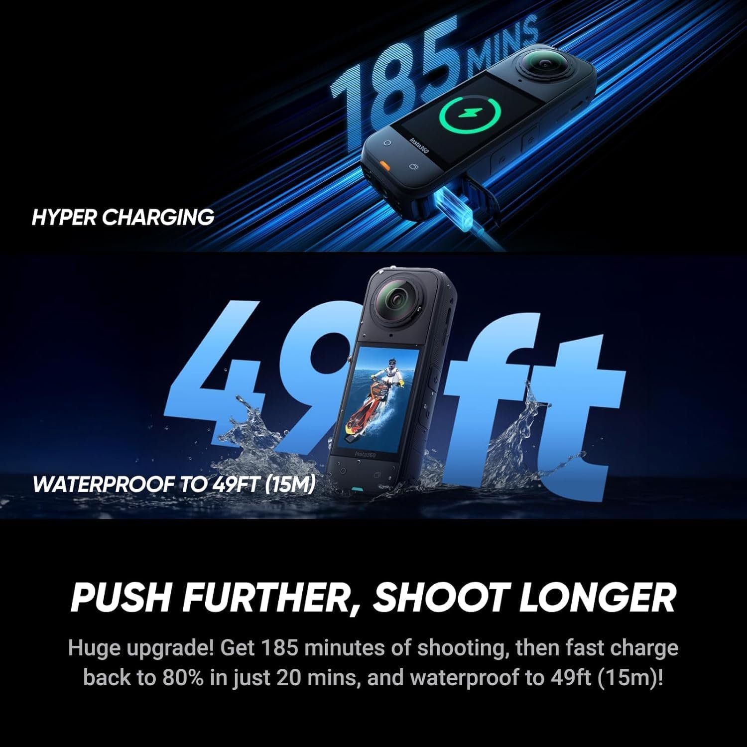 Insta360 X5 Essentials Bundle-8K Waterproof 360 Action Camera|Bundle Includes Selfie Stick, Extra Battery, Utility Fast Charge Case, Standard Lens Guards, Lens Cap, Carry Case(No Card) - Image 5