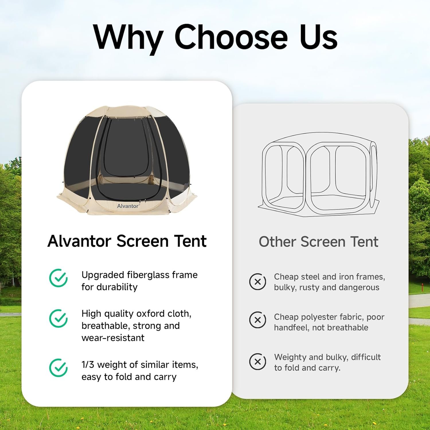 Alvantor Pop Up Screen House Tent, Instant Outdoor Gazebo with Mosquito Netting & UPF 50+ Sun Protection, Portable Canopy Shelter for Patio, Backyard, Camping (2-10 Person) - Image 2