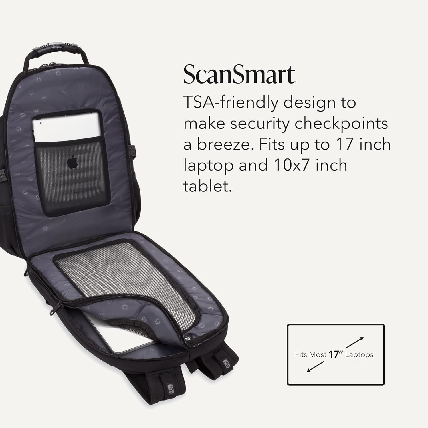 SWISSGEAR 1900 ScanSmart Laptop Backpack, Fits Most 17-Inch Laptops, TSA-Friendly Lay-Flat Design, RFID Protection, and Tablet Pocket, Black, 31L, 18.5-Inch - Image 3