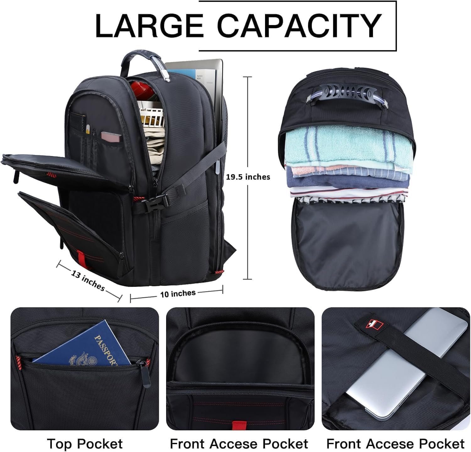ANTERK Extra Large Travel Laptop Backpack 17.3 In Carry on Backpack for Men | Travel Backpack Anti Theft Water Resistant College Bussiness TSA Airline Approved Work Computer Backpack, Black - Image 5