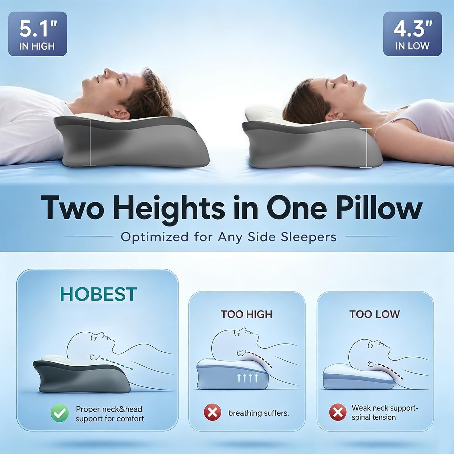 Pain Relief Cervical Neck Pillow, Ergonomic Contour | Q-Max Cooling | Non-Temperature Memory Foam | Side/Back/Stomach Sleeper Support for Sleeping, Reading, Scrolling,(White&Grey) - Image 3