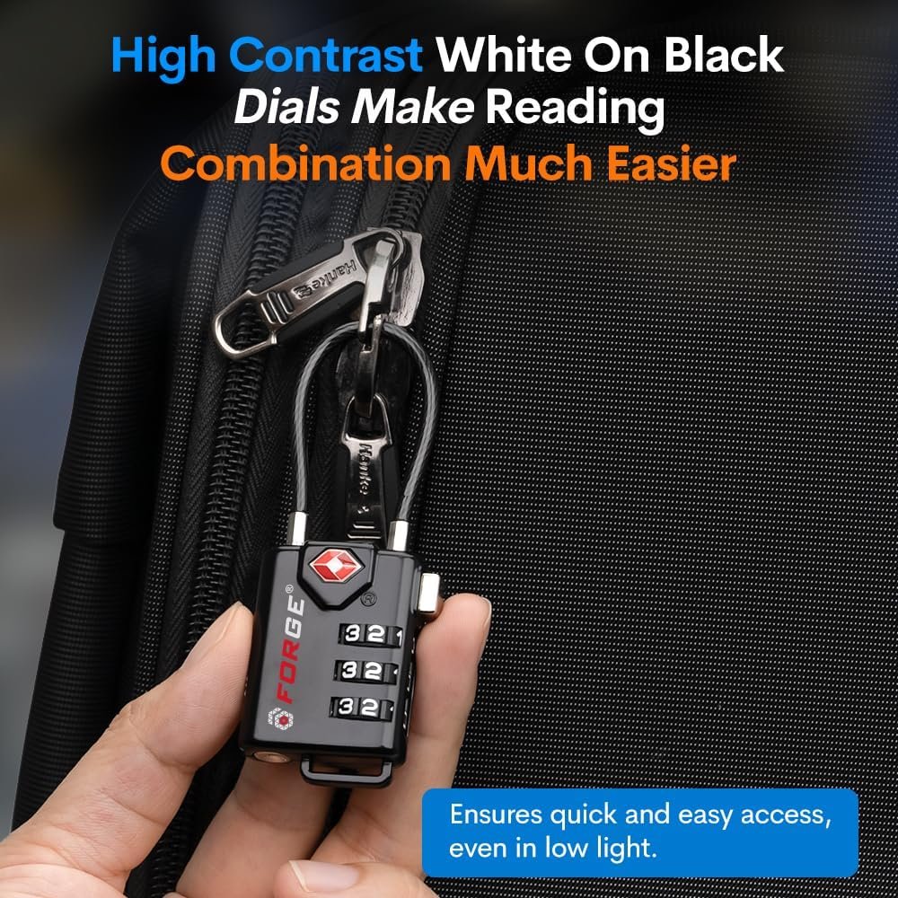 TSA Approved Cable Luggage Locks, Re-settable Combination with Alloy Body, Black 2 Locks. - Image 8