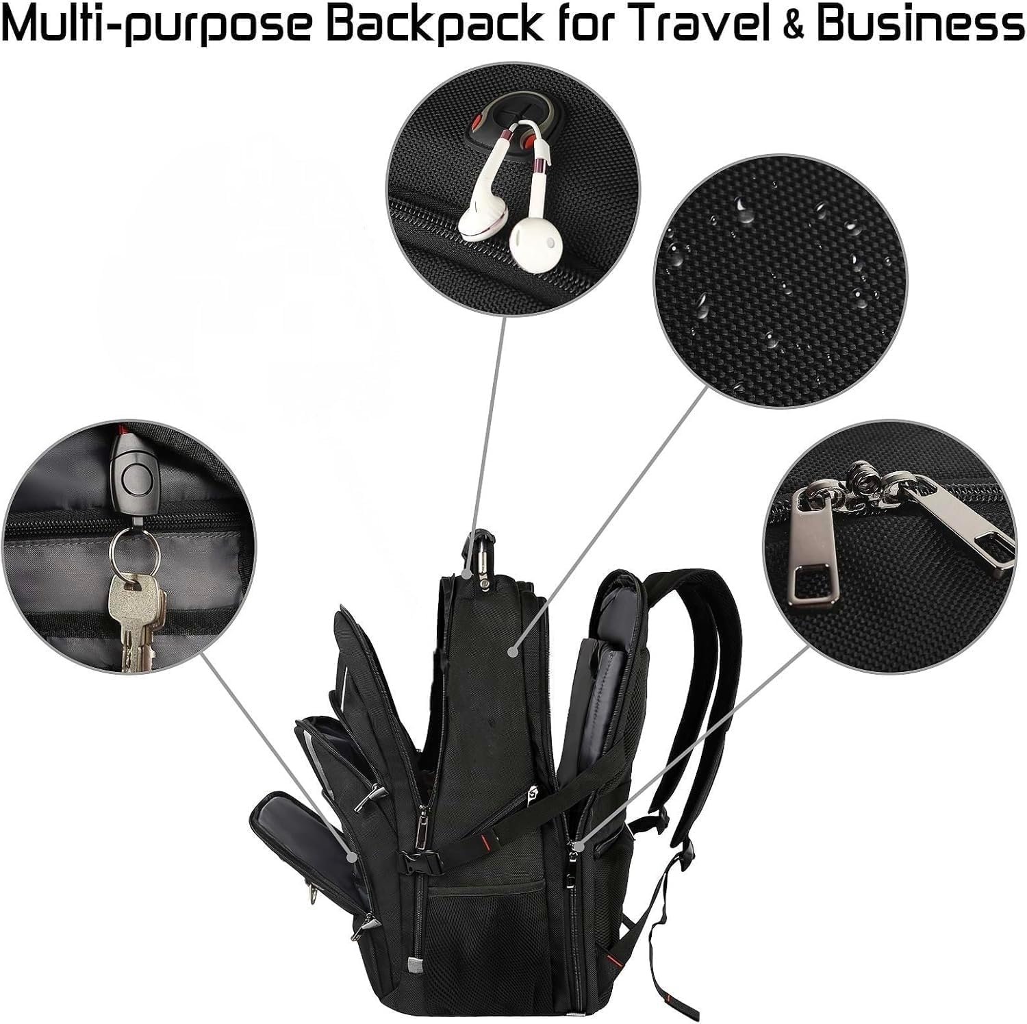 17 inch Laptop Backpack, Large Travel Backpack for Men, College Bag | Airline Approved and TSA Friendly, RFID Anti Theft Water Resistant Bookbag Fit for College High School Students Weekender - Image 4