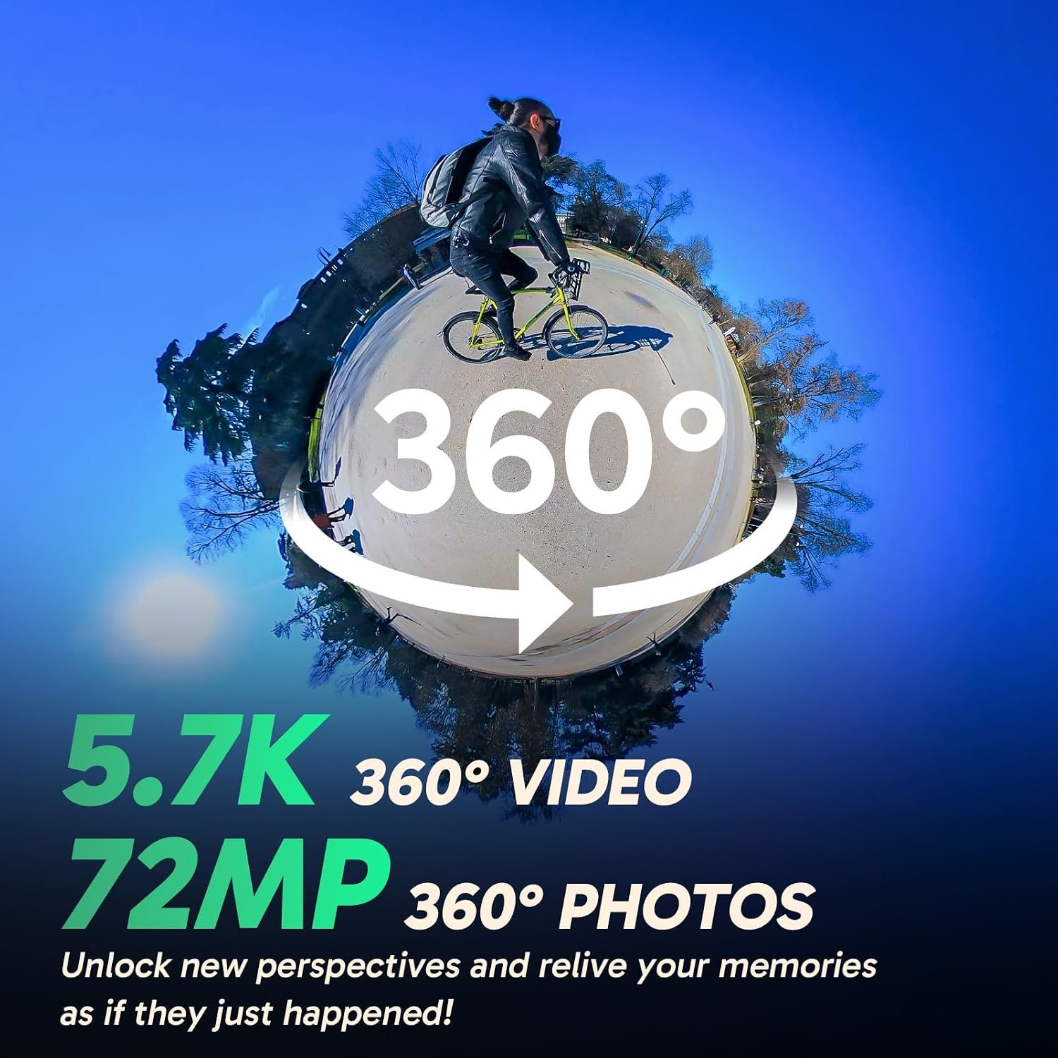 AKASO 360 Action Camera - 5.7K 360 Video with 1/2" 48MP Sensors, 72MP 360 Photo, 360-SuperSmooth, Invisible Selfie Stick Effect, 360° Horizon Lock, AI Tracking Standard Combo - Image 2