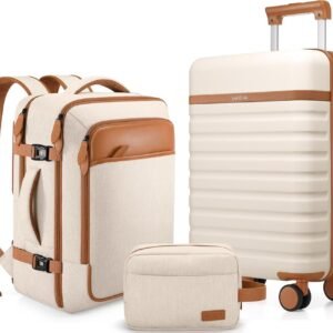 UKEIN Luggage Sets 3Piece, Carry On Luggage 20in Suitcase Set With Backpack | Carry On Suitcase with Spinner Wheels,PC Durable Hardside with TSA Lock,YKK Zippers,22x14x9 Airline Approved For Travel