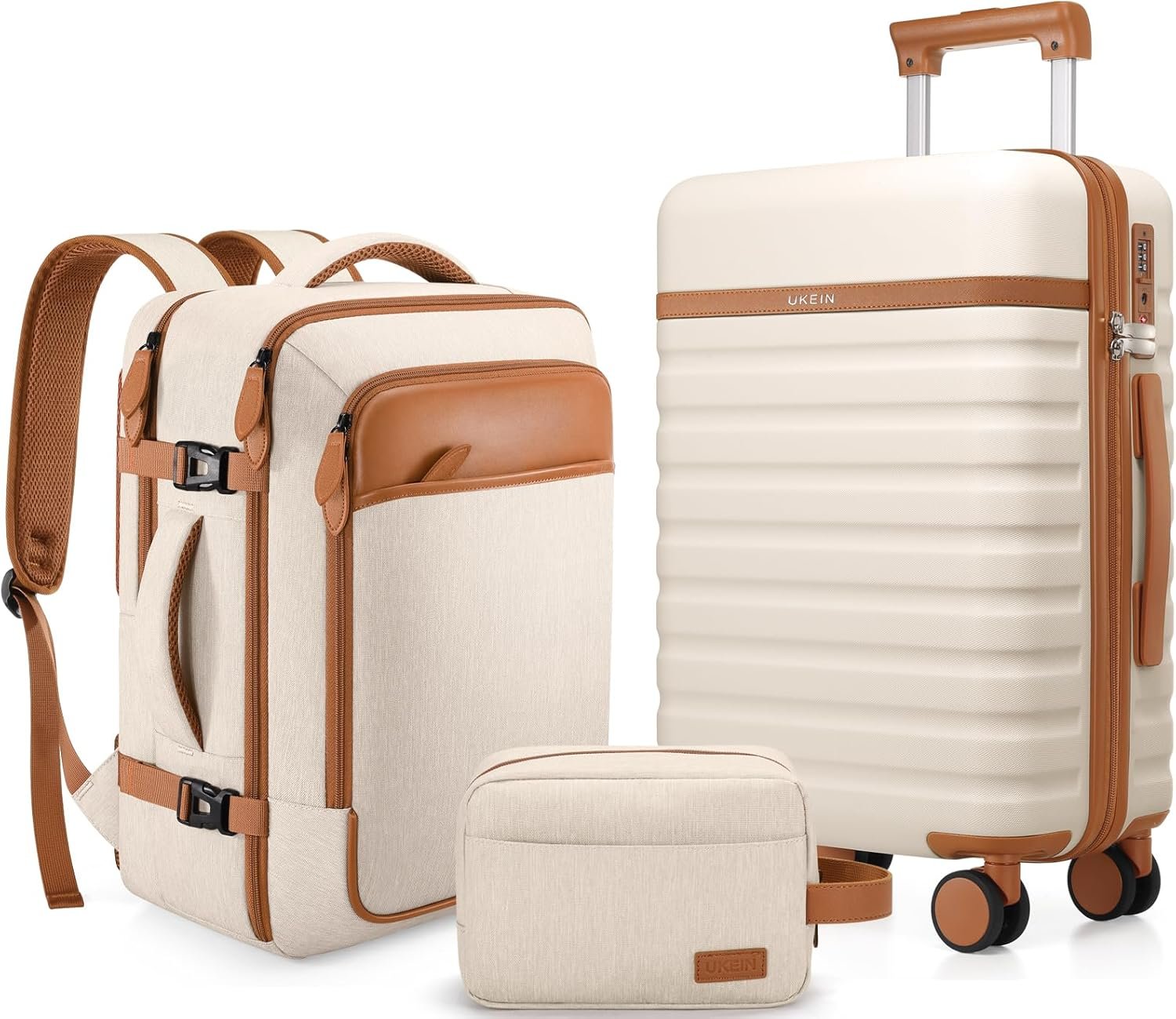 UKEIN Luggage Sets 3Piece, Carry On Luggage 20in Suitcase Set With Backpack | Carry On Suitcase with Spinner Wheels,PC Durable Hardside with TSA Lock,YKK Zippers,22x14x9 Airline Approved For Travel