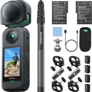 AKASO 360 Action Camera Motorcycle Combo- 5.7K 360 Video with 1/2" 48MP Sensors, 72MP 360 Photo, 360-SuperSmooth, Invisible Selfie Stick, 360° Horizon Lock, AI Tracking