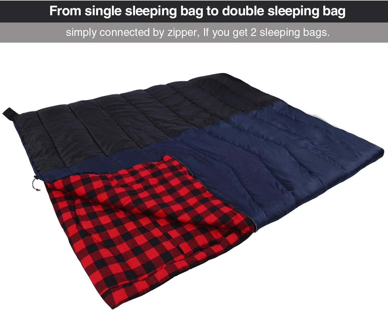 REDCAMP Cotton Flannel Sleeping Bag for Camping Backpacking, Adults Cold Weather Envelope Sleeping Bags with 2/3/4/6lbs Filling - Image 4
