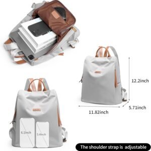 Women's Gray Backpack Purse Lightweight Nylon Anti Theft Urban Daypack Bag | Rear Zipper Opening with Adjustable Shoulder Straps Dual Top Handles Side Pockets for Travel Commuting Shopping Everyday Use