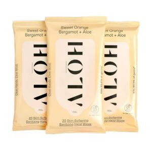 ALŌH Sweet Orange Bergamot + Aloe Hand Sanitizer Wipes, Travel Size | Clean Hands, Clear Mind, On The Go for Kids and Adults | Alcohol Free, Moisturizing, Scented | 3 Pack 20ct Wipes (60 wipes)