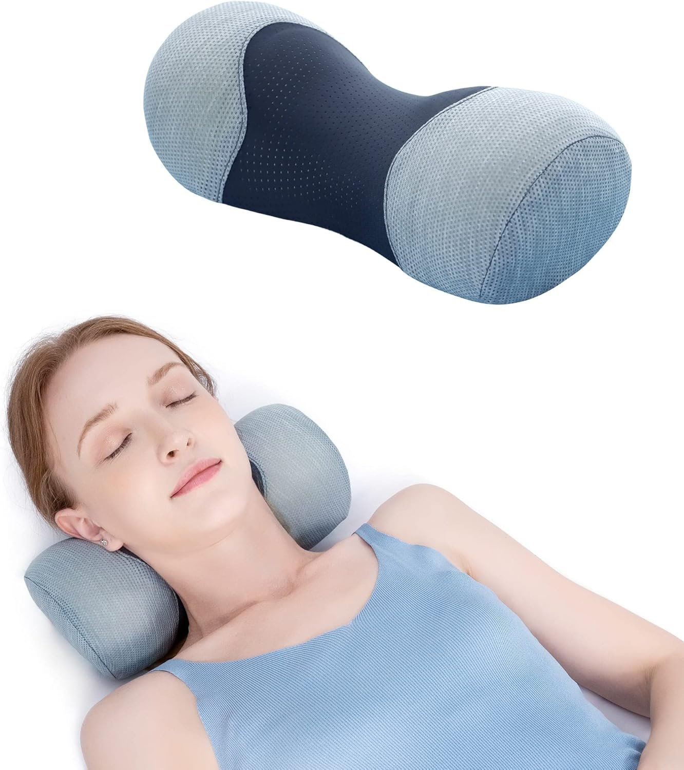 Bespilow Small Neck Roll Pillow for Sleeping, Neck Pillows for Pain Relief | Travel Cervical Support Pillow for Bed Sleep, Round Contour Memory Foam Bolster for Back Sleepers, Breathable Cover, Odorless