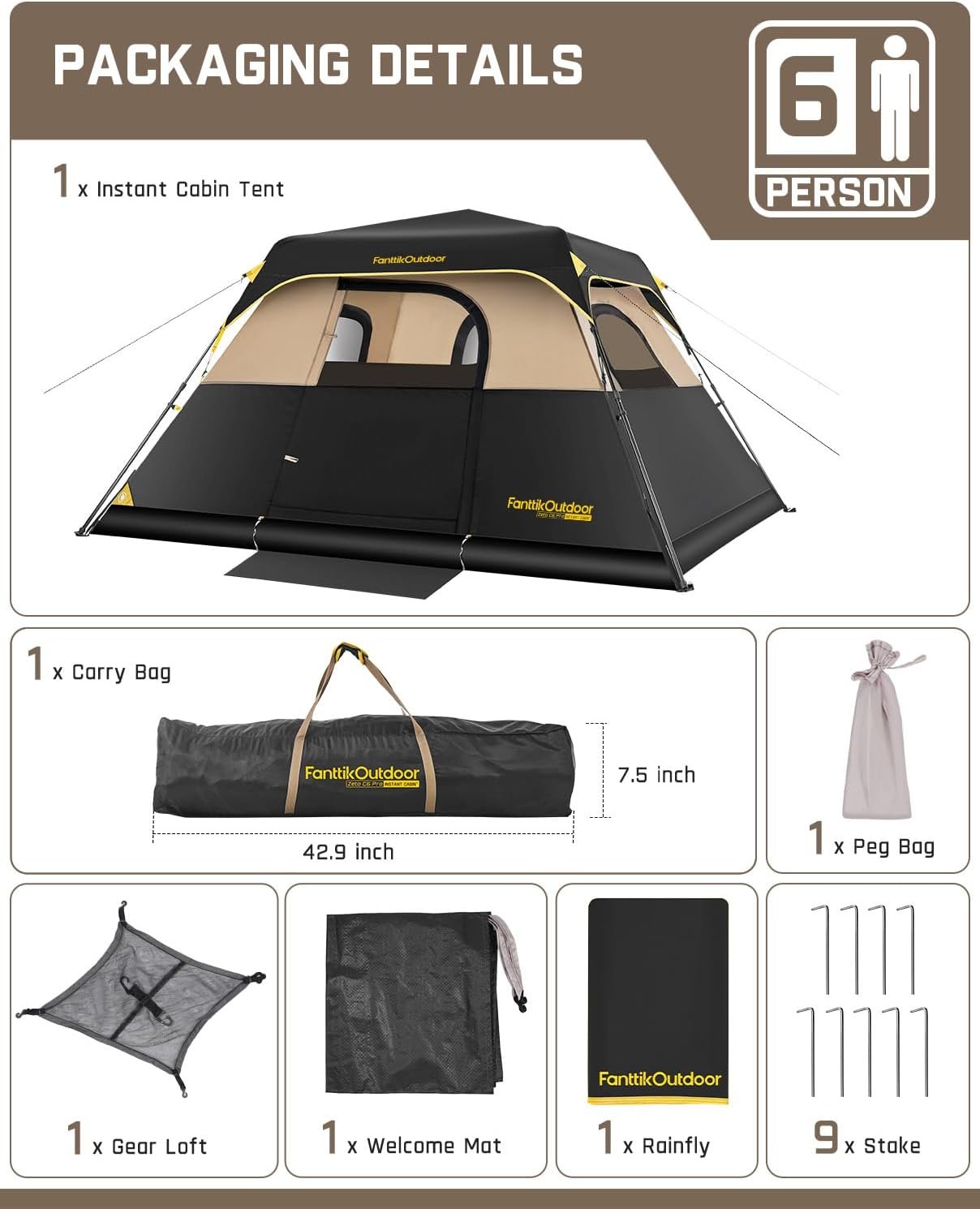 FanttikOutdoor 4/6/8/10 Person Instant Tent for Camping Setup in 60s | Camping Tent with Rainfly & Windproof, Portable Instant Cabin Tent with Carry Bag for Family Camping & Hiking - Image 7