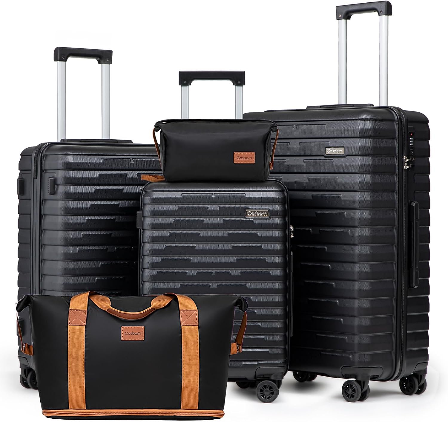 Cosbarn Luggage Sets Hardshell 5 Piece Durable Suitcases with Wheels | 20/24/28 Inch ABS Suitcase Set, Hardside Carry-on, Lightweight, Space-Saving, Checked Family Travel
