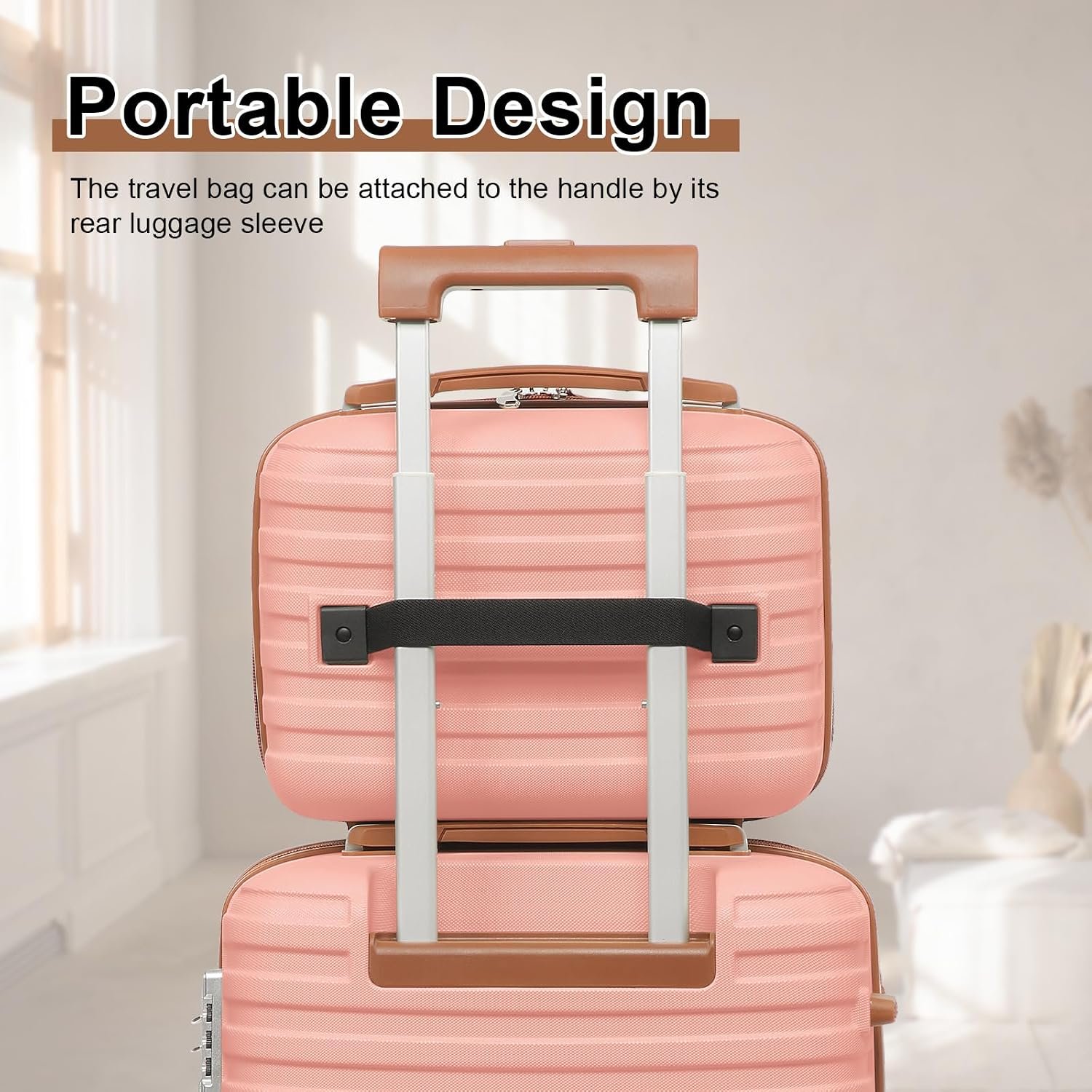 Joyway Carry On Luggage 20 Inch Expandable Suitcase with Spinner Wheel, 4 Piece Hard Shell Luggage Set with TSA Lock(Pink brown) - Image 3