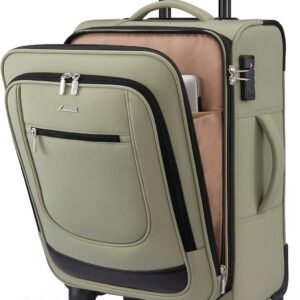 LOVEVOOK Carry On Luggage 22x14x9 Airline Approved 22inch Softside Suitcase | Rolling Suitcase with Spinner Wheels TSA Lock Laptop Compartment for Women Men, Luggage for Travel Business Trip Plane, Green