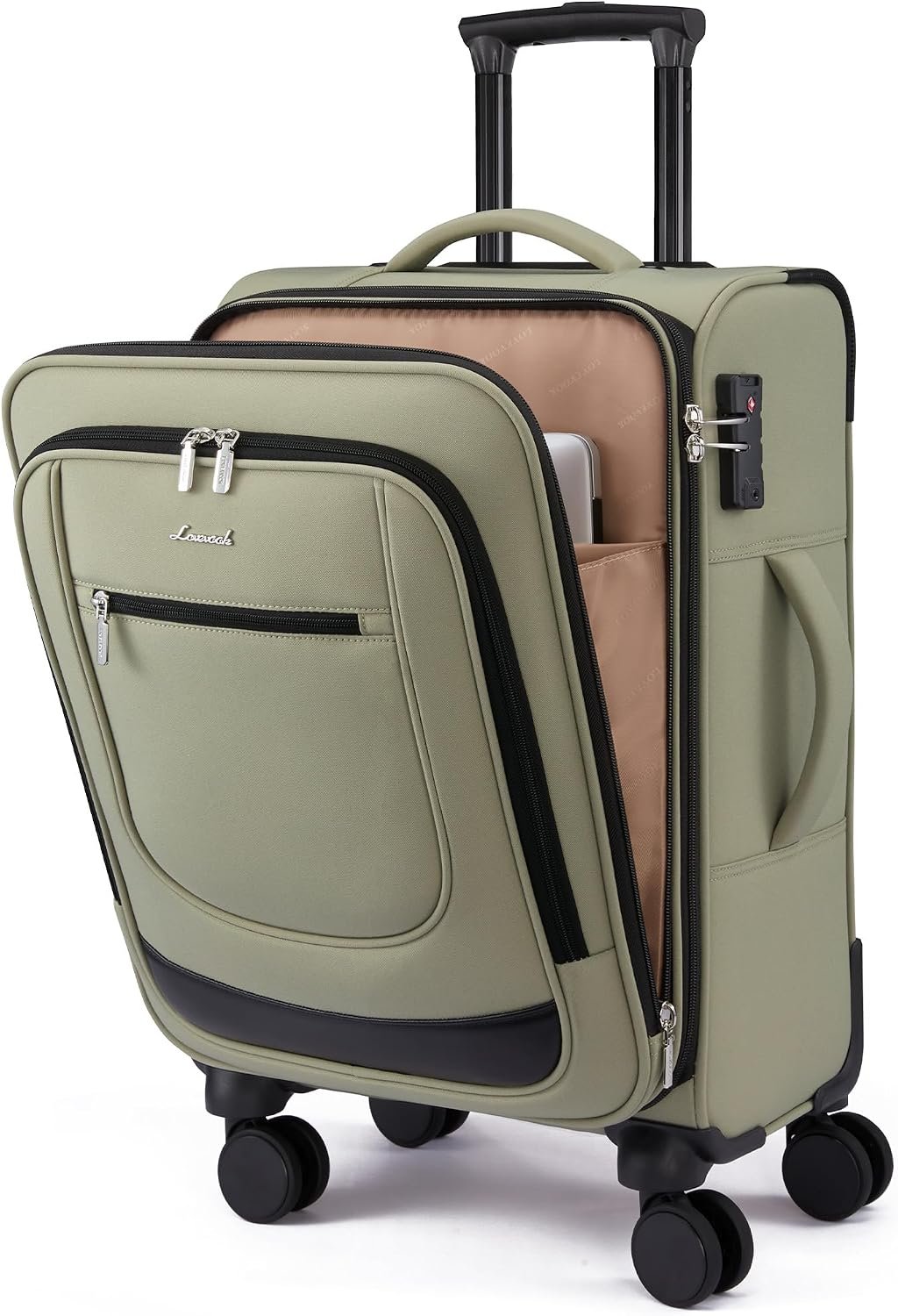 LOVEVOOK Carry On Luggage 22x14x9 Airline Approved 22inch Softside Suitcase | Rolling Suitcase with Spinner Wheels TSA Lock Laptop Compartment for Women Men, Luggage for Travel Business Trip Plane, Green