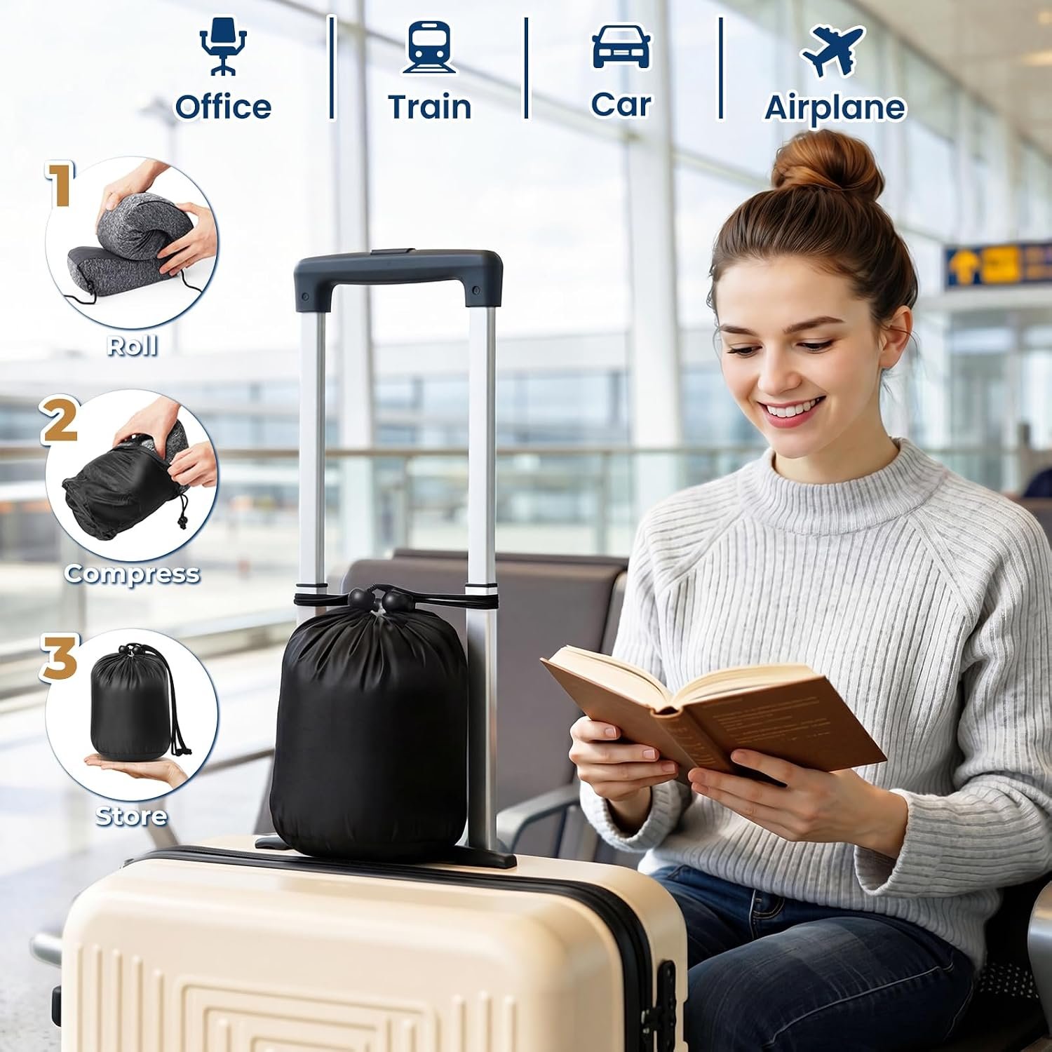 ExploreBliss Travel Pillow, Memory Foam Neck Pillow Airplane, Grey | Travel Pillows for Airplanes, Neck Pillow Airplane, Memory Foam Neck Pillow Set with Eye Mask, Earplugs - Image 7