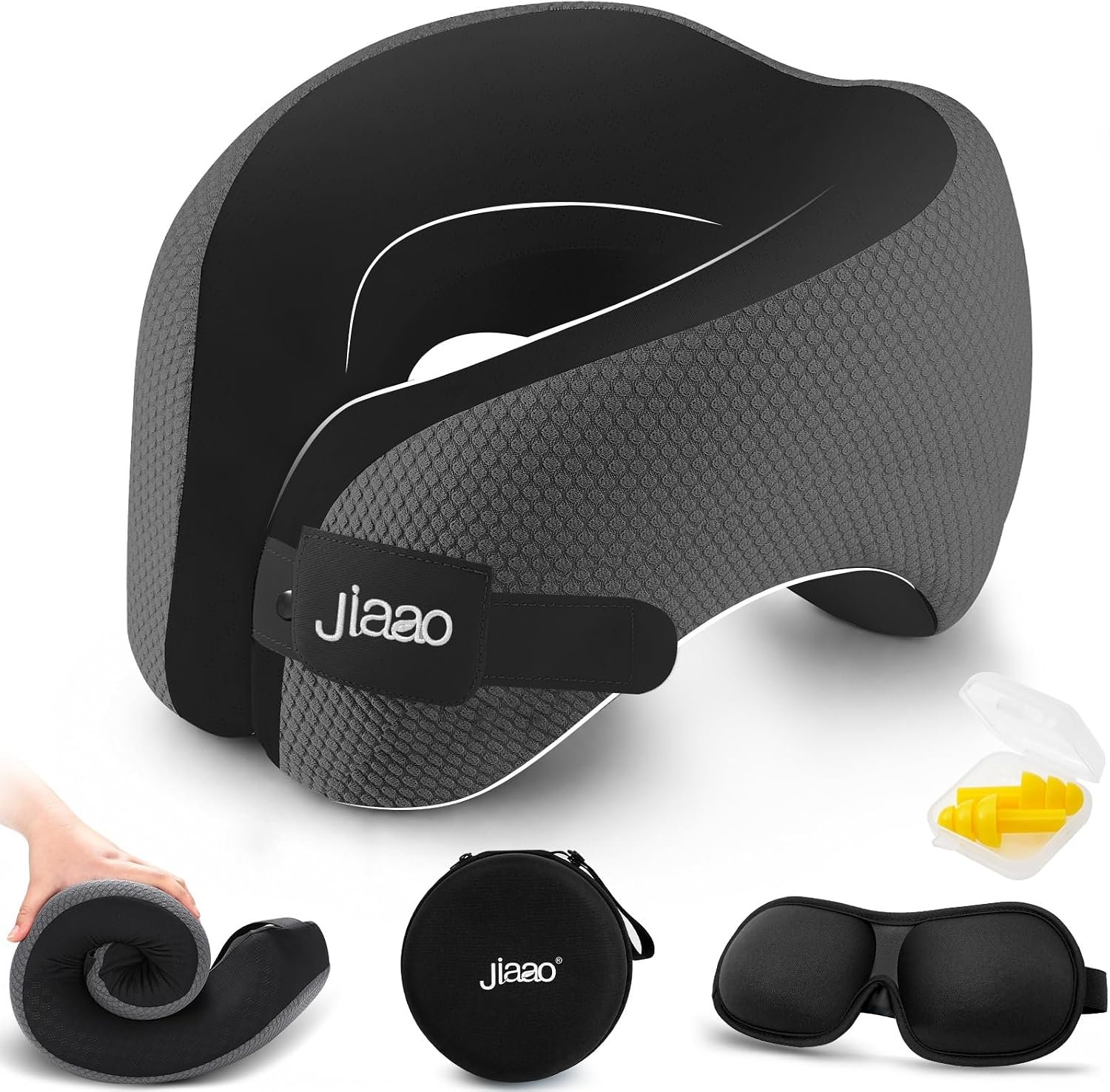 Ergonomic Travel Pillow,100% Memory Foam Travel Neck Pillow for Airplanes | 360° Neck & Chin Support Airplane Pillow For Long Flights,Airplane Travel Essentials With 3d Eye Mask, Earplugs,Carry Case