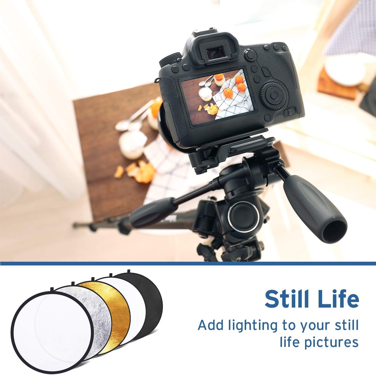 Etekcity 24" (60cm) 5-in-1 Photography Reflector, Multi-Disc Light Reflectors for Photography, Collapsible with Bag - Translucent, Silver, Gold, White and Black - Image 6