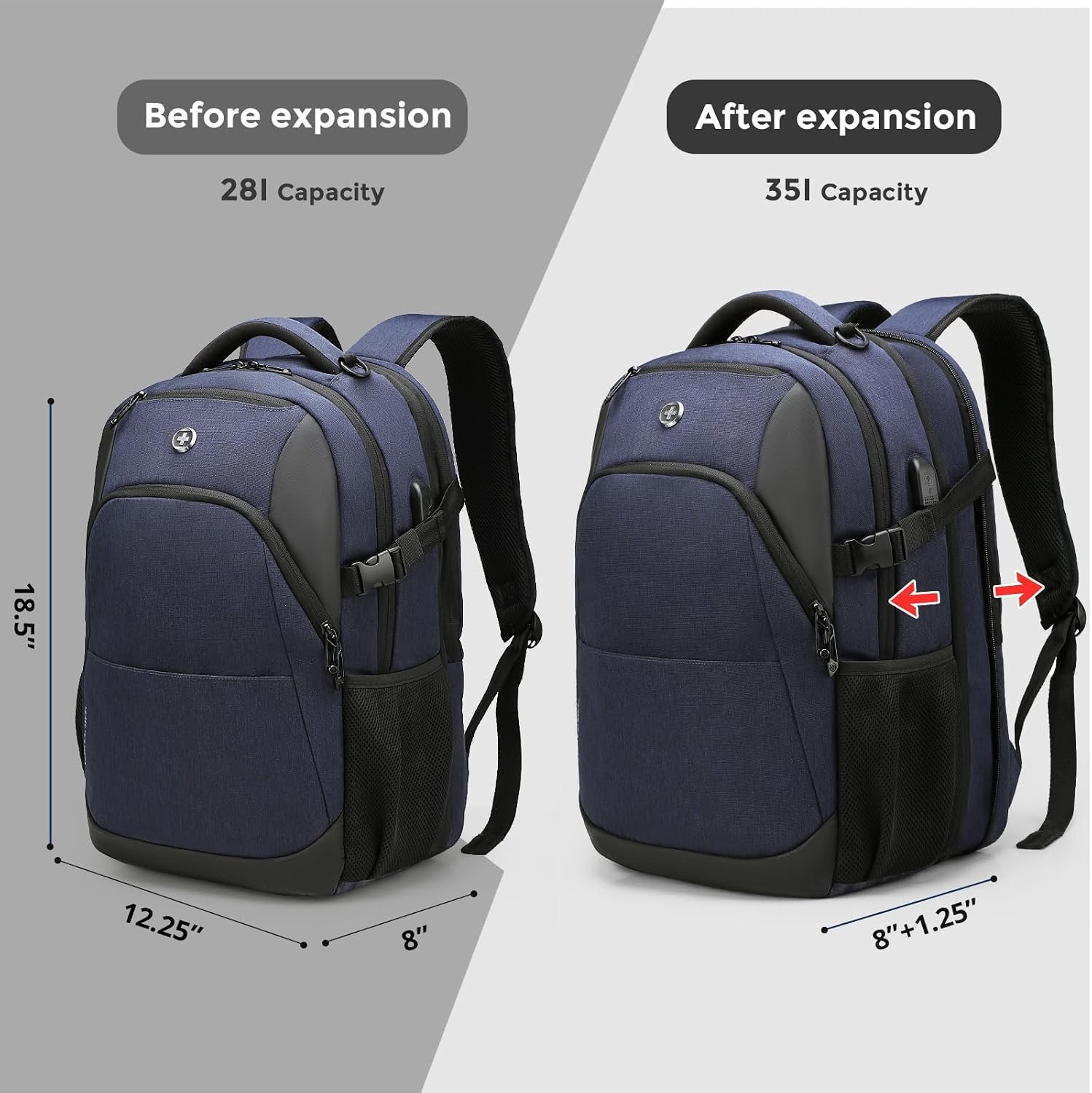 Swissdigital Design Backpack for Men & Women Fit 17 Inch Computer SD1671-12 | Travel Laptop Backpack,College Bag, Business Bag, with USB Charging Port,RFID Protetion Pocket, 35l Expandable, Blue - Image 3