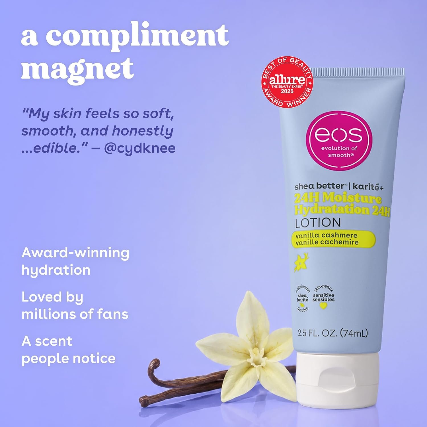 eos 24H Moisture Travel Body Lotion- Vanilla Cashmere, Travel Size Essential, Toiletries, Mini Body Lotion For Dry Skin, 2.5 fl oz - Image 3