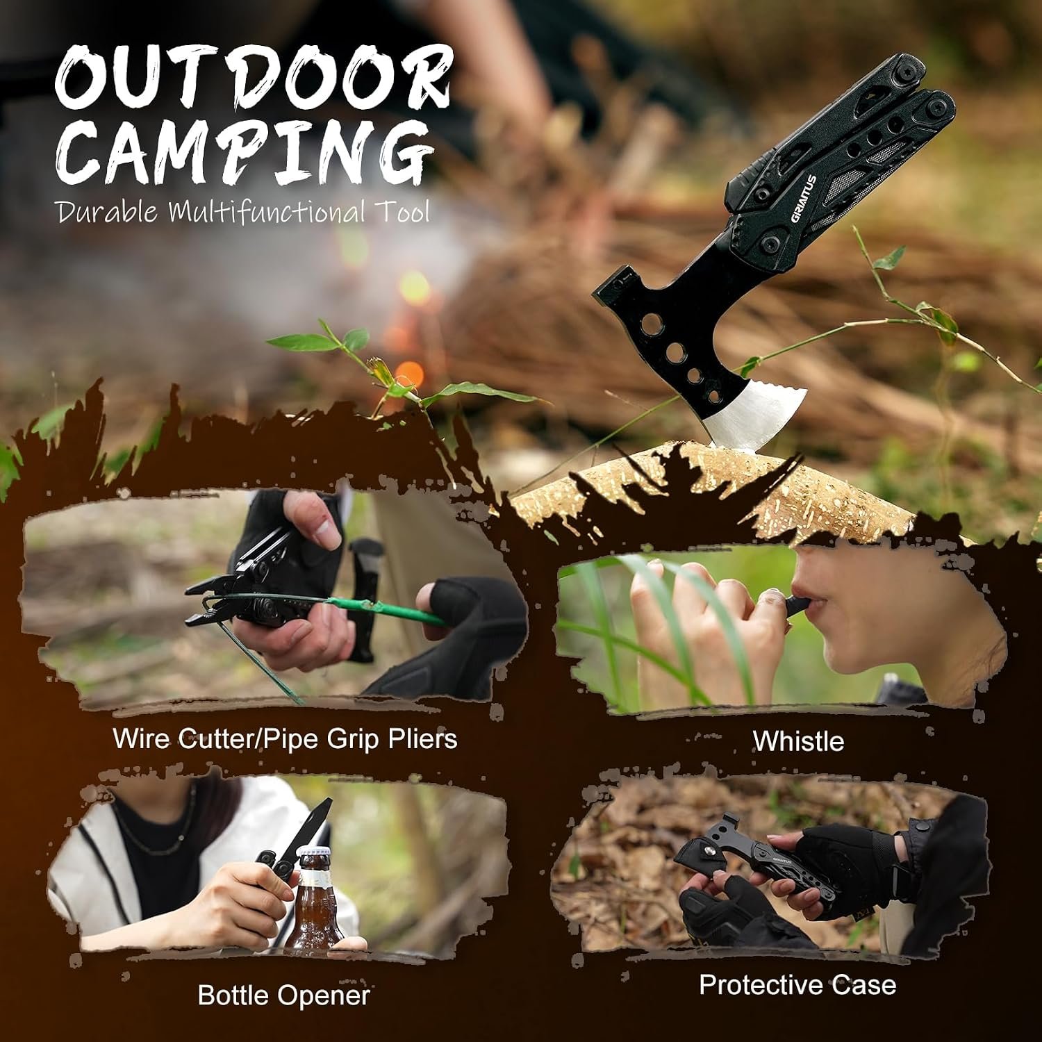 16 in 1 Multitool Camping Survival Gear with Axe Saw Pliers Whistle Hammer | Camping Accessories with Screwdrivers Bottle Opener Multitool-Knife and Gifts for Men Dad Husband Birthday Gifts - Image 5