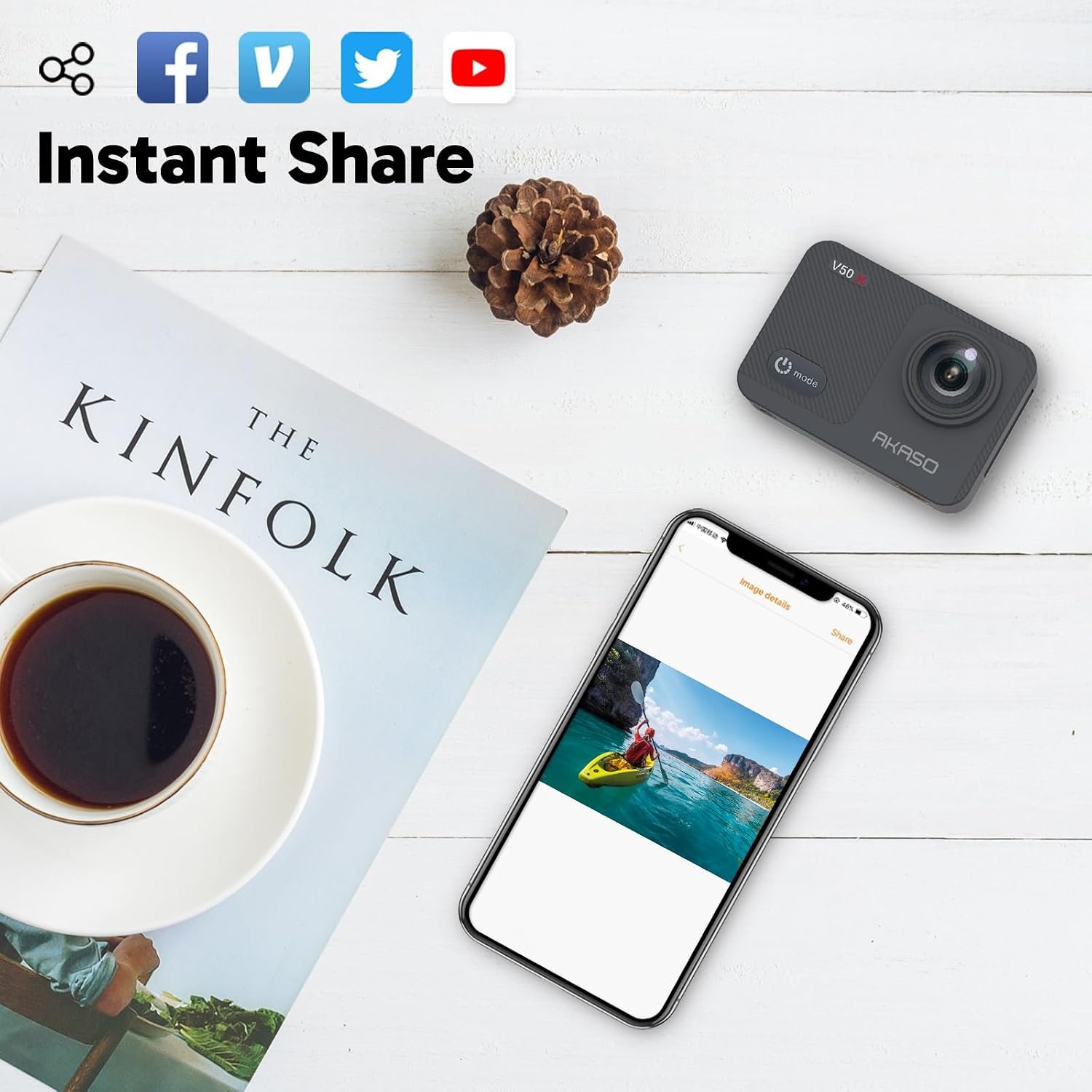 AKASO V50X Native 4K30fps WiFi Action Camera with EIS Touch Screen 4X Zoom 131 feet Waterproof Camera Support External Mic Remote Control with Helmet Accessories (with 128GB MicroSD Card) | EIS, WiFi, Touch Screen, 4X Zoom 131ft Waterproof Camera, Remote Control, Support External Mic, with Helmet Accessories - Image 6