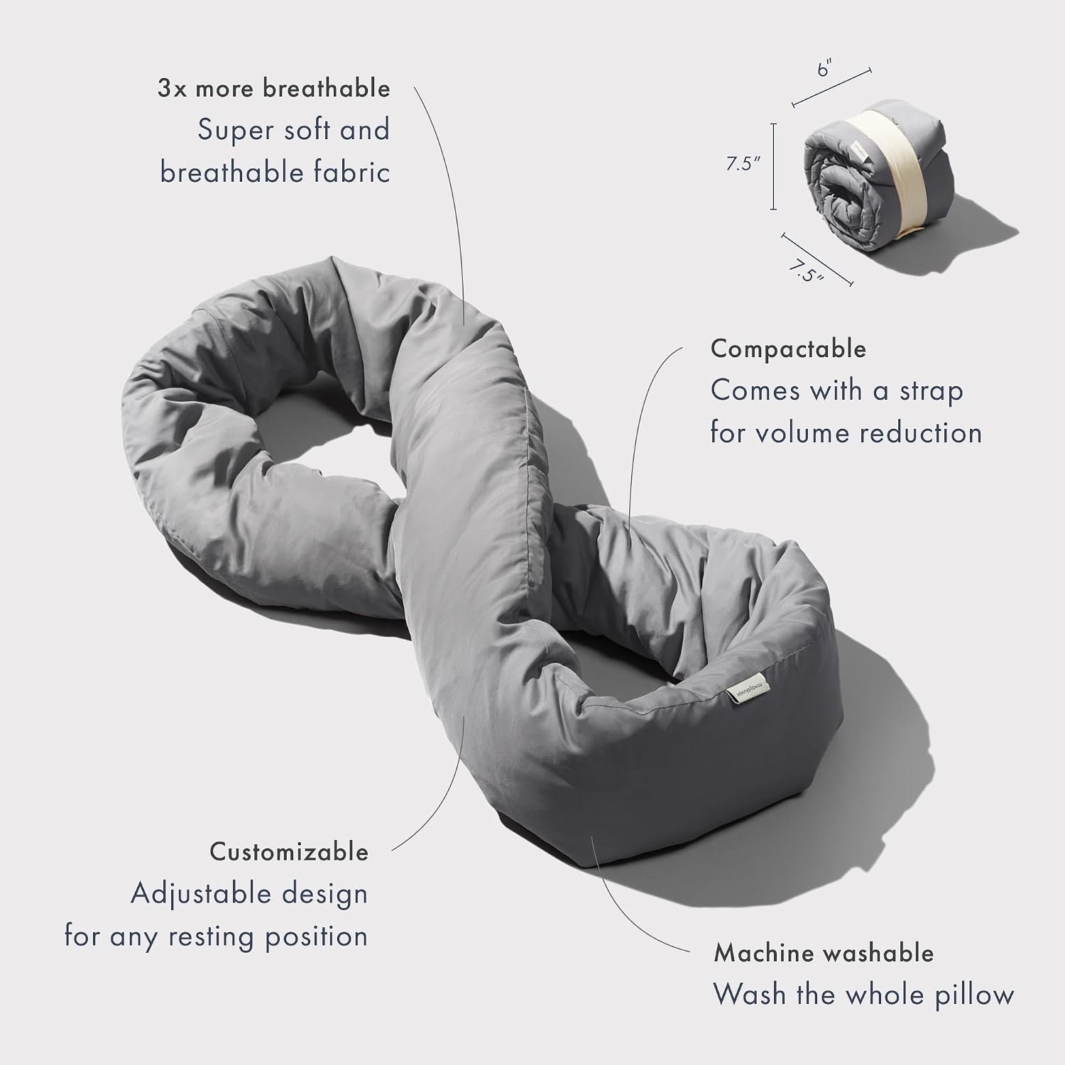 Infinity Pillow - Home Travel Soft Neck Scarf Support Sleep (Grey) - Image 3