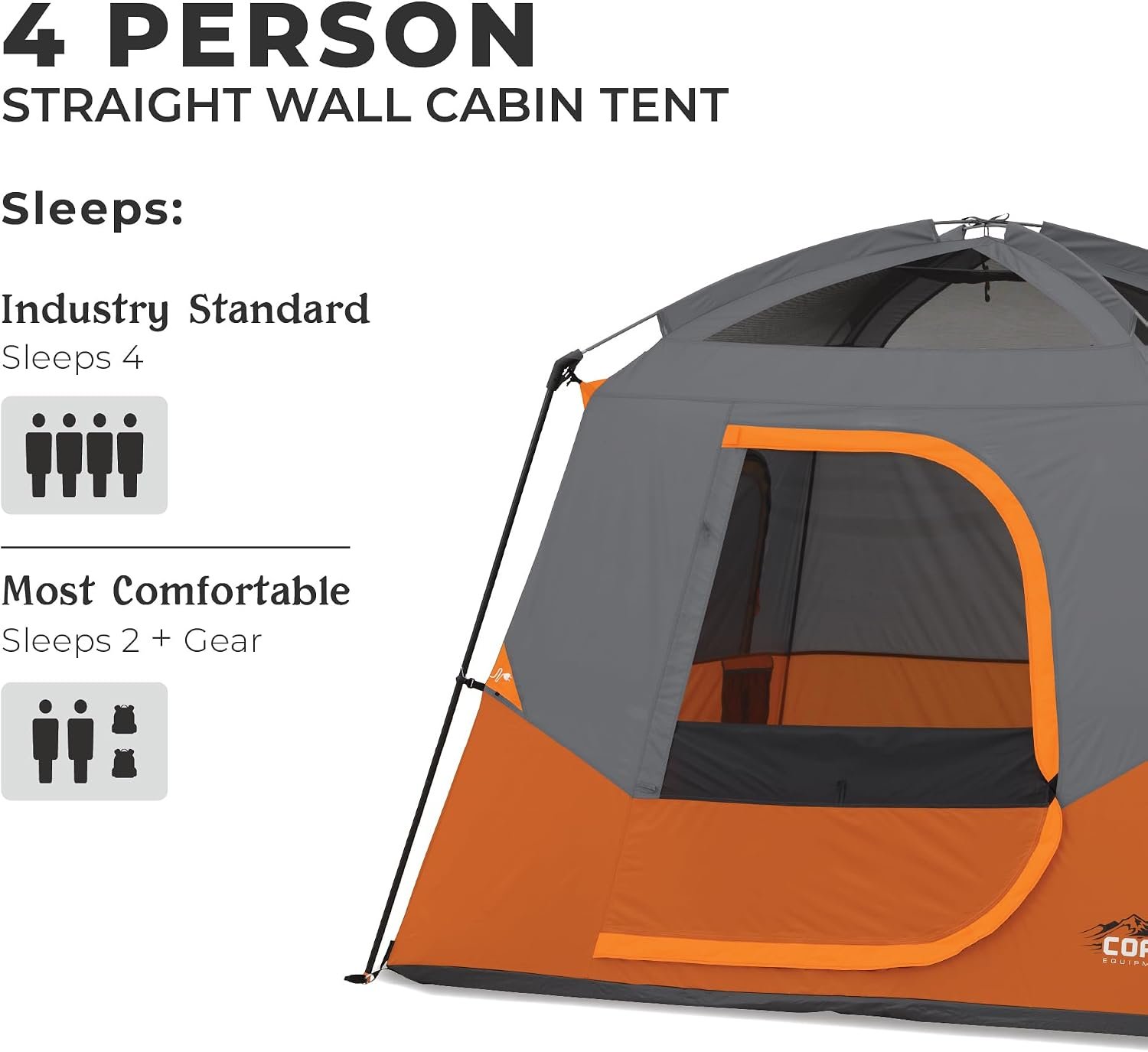 CORE Tent for Family Camping | 4 Person & 6 Person Portable Camp Tent with Carry Bag for Outdoor Car Camping | Included Gear Loft Organizer for Camp Accessories - Image 2