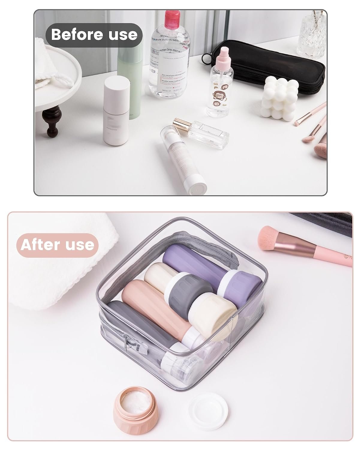 Mrsdry Travel Bottles for Toiletries 8 Pack, Travel Size Toiletries, Tsa Approved Travel Size Containers 3oz, with Travel Essentials Clear Bag, Leak Proof Silicone Squeezable Creams Jars - Image 9