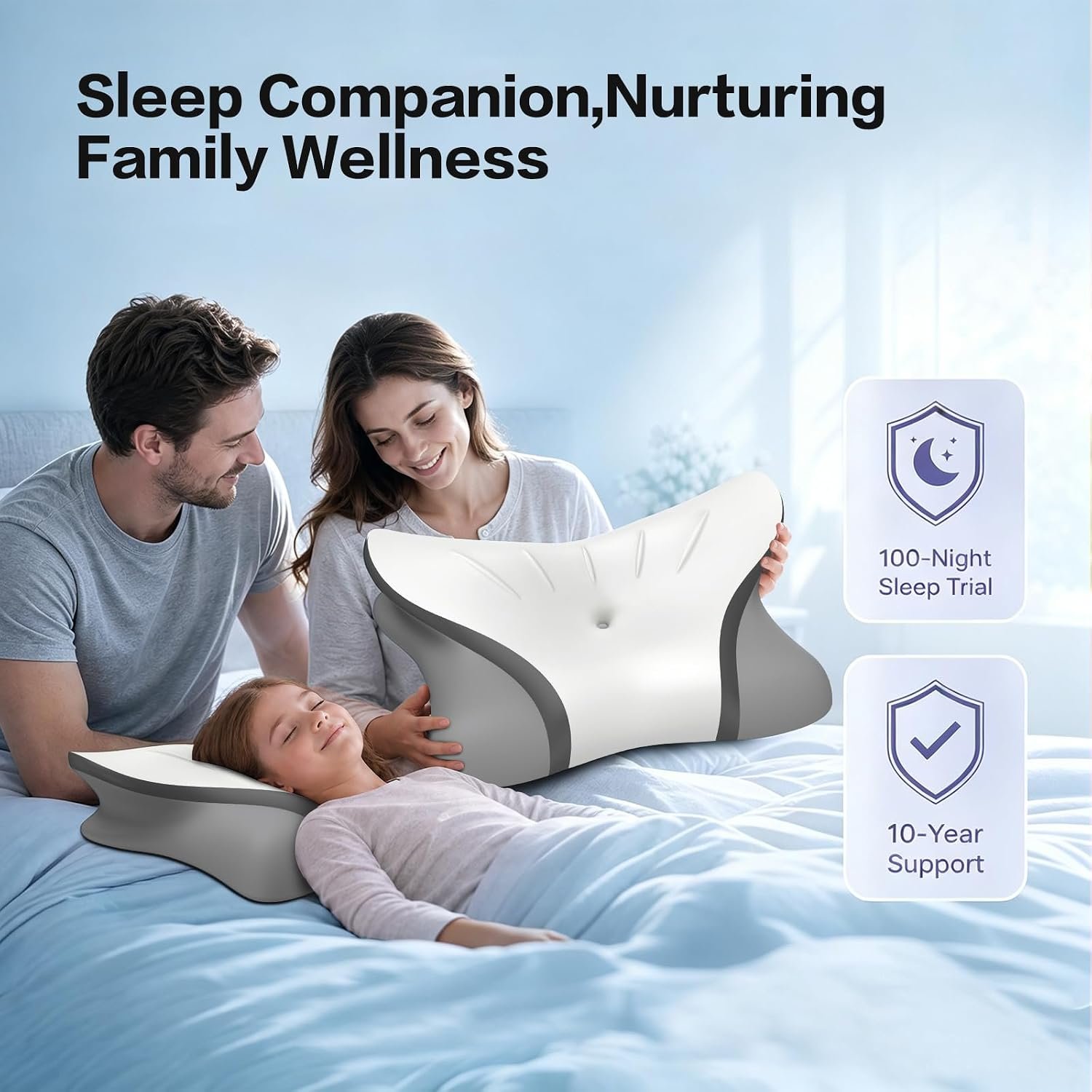 Pain Relief Cervical Neck Pillow, Ergonomic Contour | Q-Max Cooling | Non-Temperature Memory Foam | Side/Back/Stomach Sleeper Support for Sleeping, Reading, Scrolling,(White&Grey) - Image 7