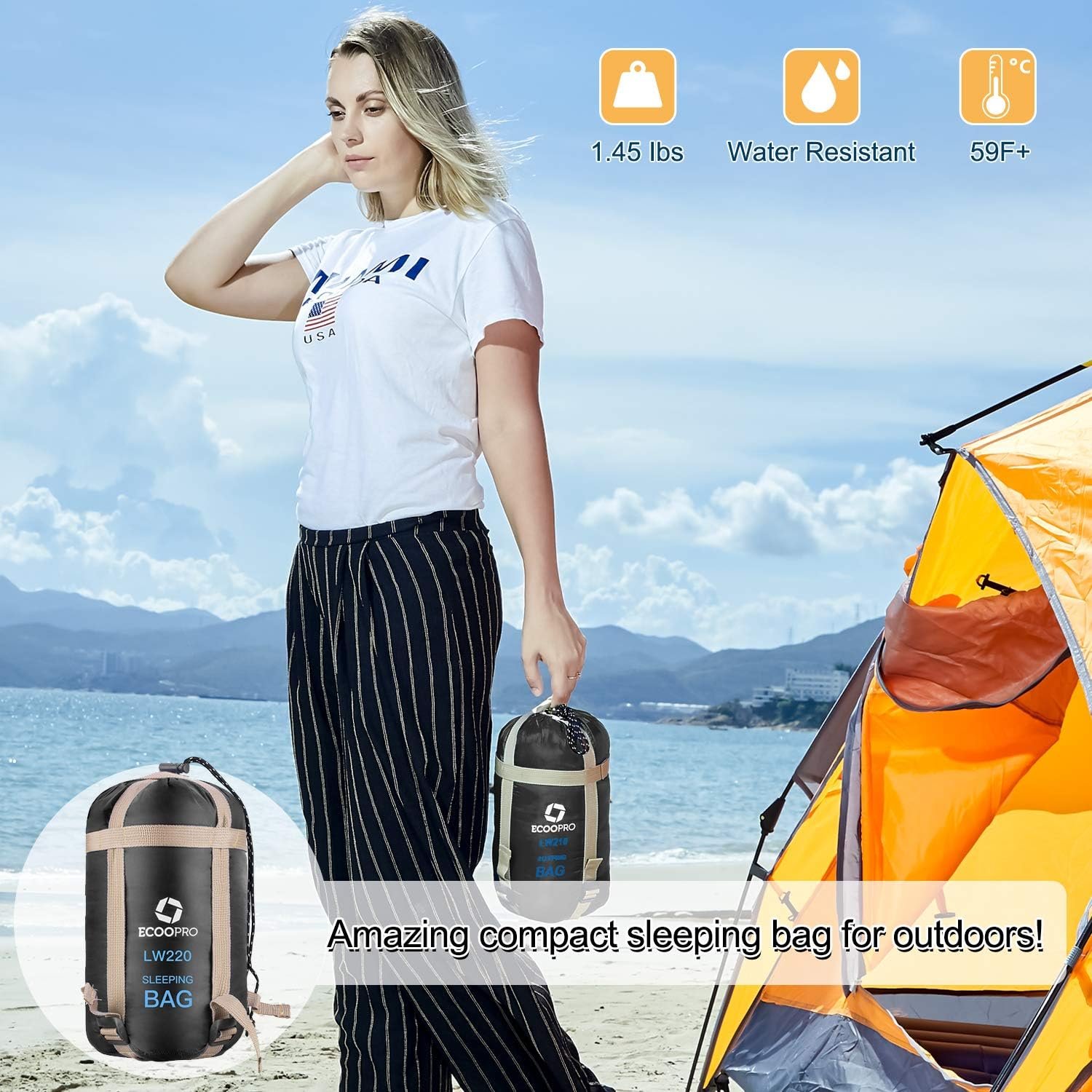 Warm Weather Sleeping Bag - Portable, Waterproof, Compact Lightweight, Comfort with Compression Sack - Great for Outdoor Camping, Backpacking & Hiking-83 L x 30" W Fits Adults - Image 6