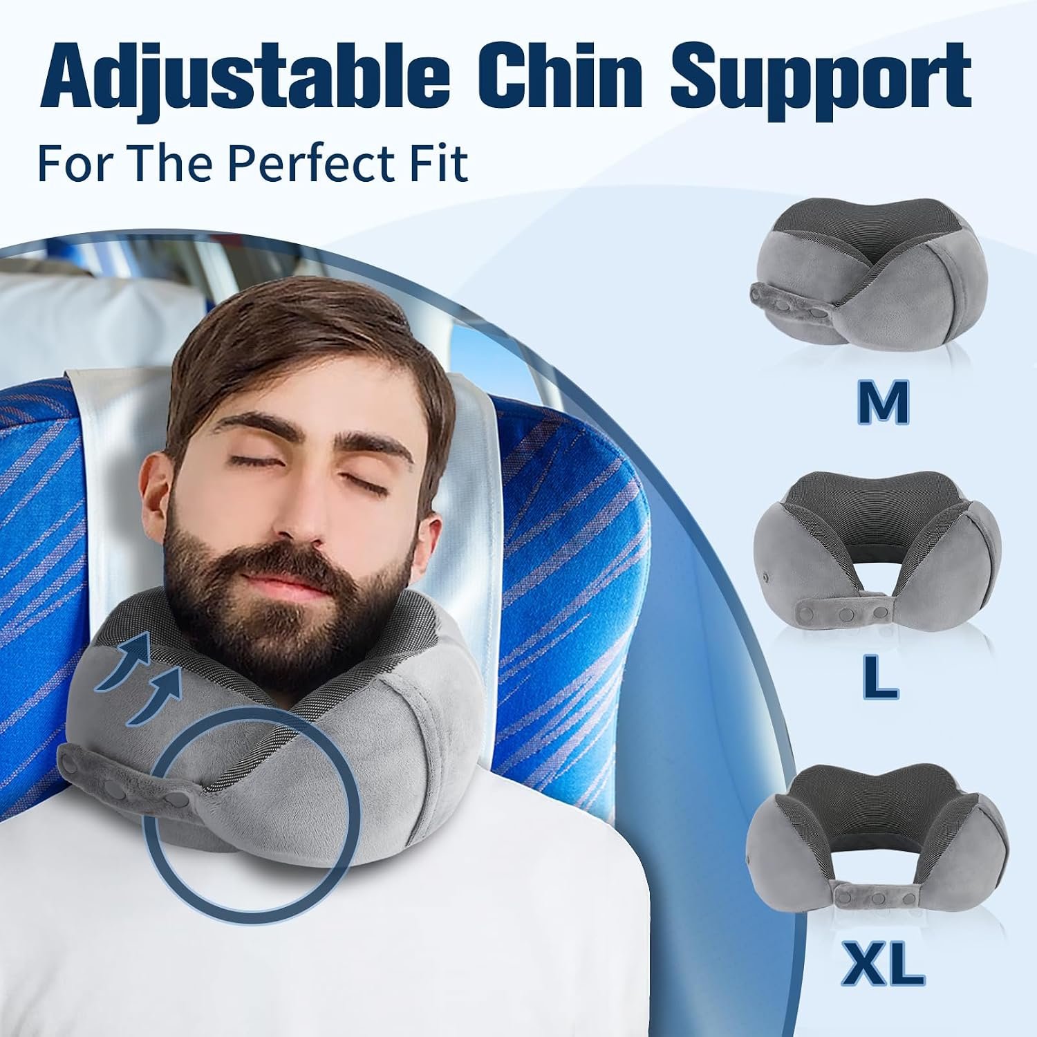 Cirorld Neck Pillow for Traveling, Travel Pillows for Airplanes Grey | 100% Memory Foam Travel Neck Pillow, Adjustable Flight Pillow, Portable Plane Accessories with Eye Mask, Earplugs, Carry Bag - Image 2