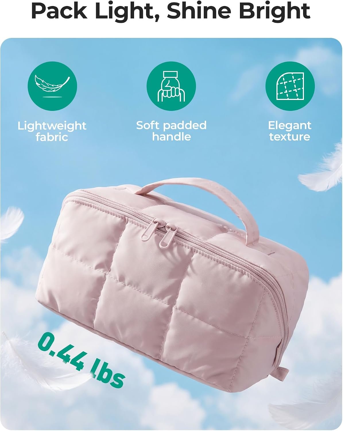 BAGSMART Easy-Access Makeup Bag, Water-Resistant Travel Toiletry Organizer | Open Flat, Portable, Make Up Organizer, Water-resistant, Puffy Padded, For Toiletries, Brushes - Image 7