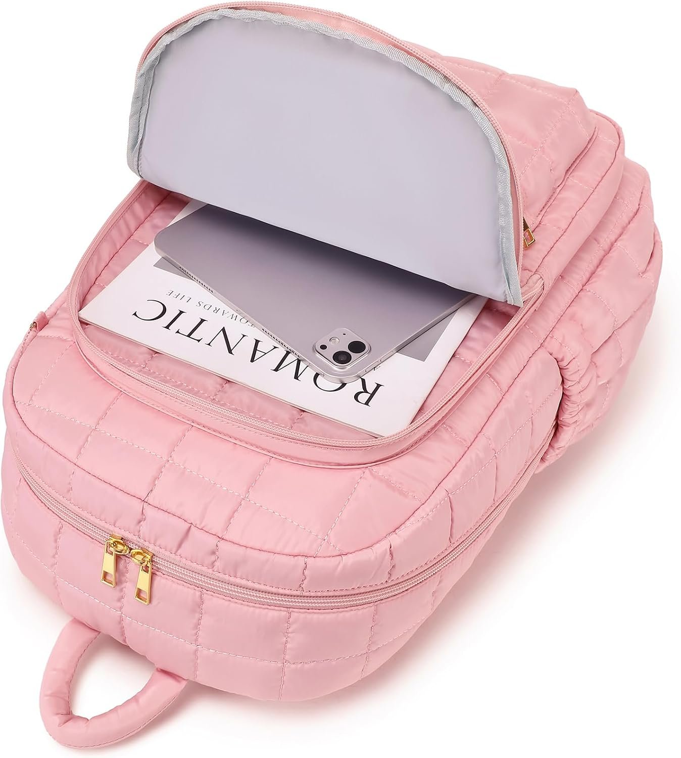 College Laptop Backpack 15.6 Inch Travel Backpack for Women Puffer Puffy Quilted Casual Daypack for Adult - Image 6