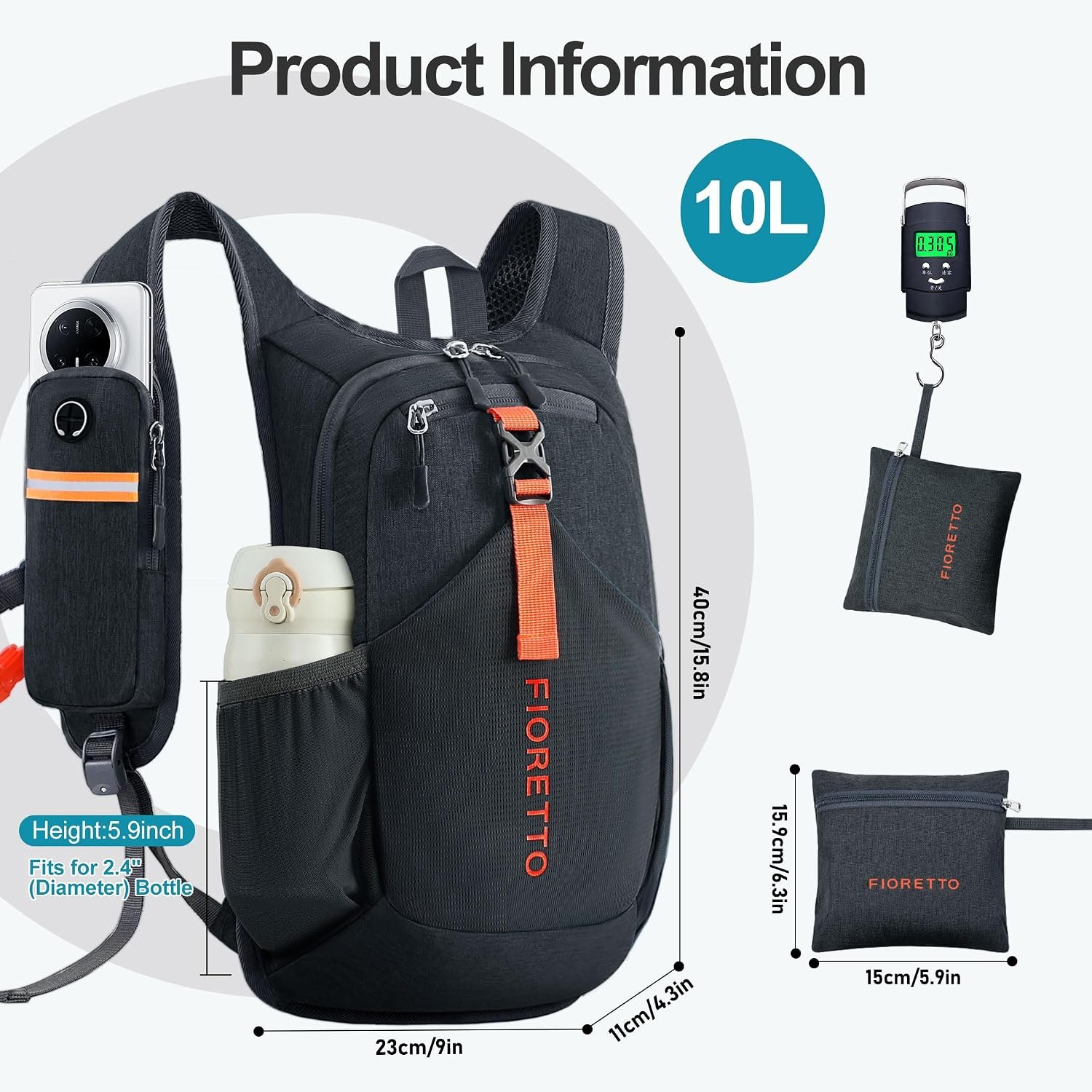 FIORETTO 10L Hiking Backpack for Men Women Lightweight Foldable Small Daypack for Travel Camping Outdoor, Black - Image 6