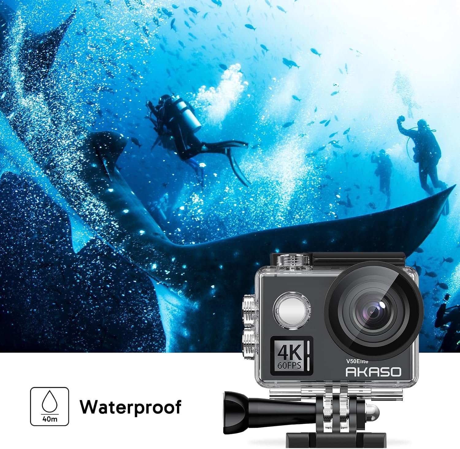 AKASO V50 Elite 4K60fps Action Camera with 128GB MicroSD Memory Card Bundle | 8X Zoom, 131 feet Waterproof Camera, Remote Control, Accessories Kit - Image 4