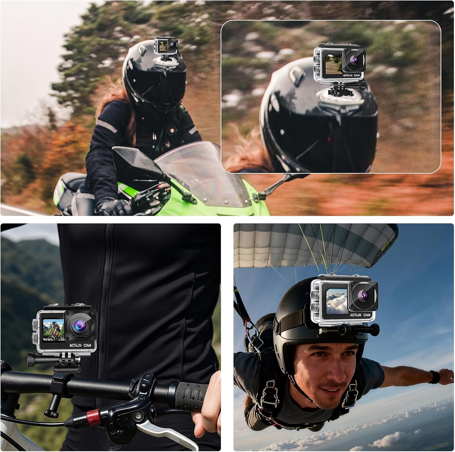 Dual Screen Action Camera, 1080P 16MP Waterproof Camera, Black | 40M Underwater Camera, with 2x1050mAh Batteries, 16GB Card & Full Accessories for Helmet, Bicycle,etc. - Image 7
