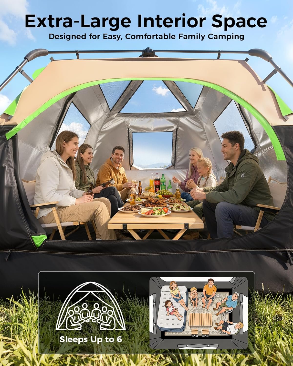 4/6/8 Person Camping Tent,Setup in 60 Seconds,Waterproof,Outdoor Camping | 60-Second Quick Setup,2000-3000mm waterproof tents for camping,Pop Up Tents,Instant Cabin Tents with Portable Carry Bag - Image 4