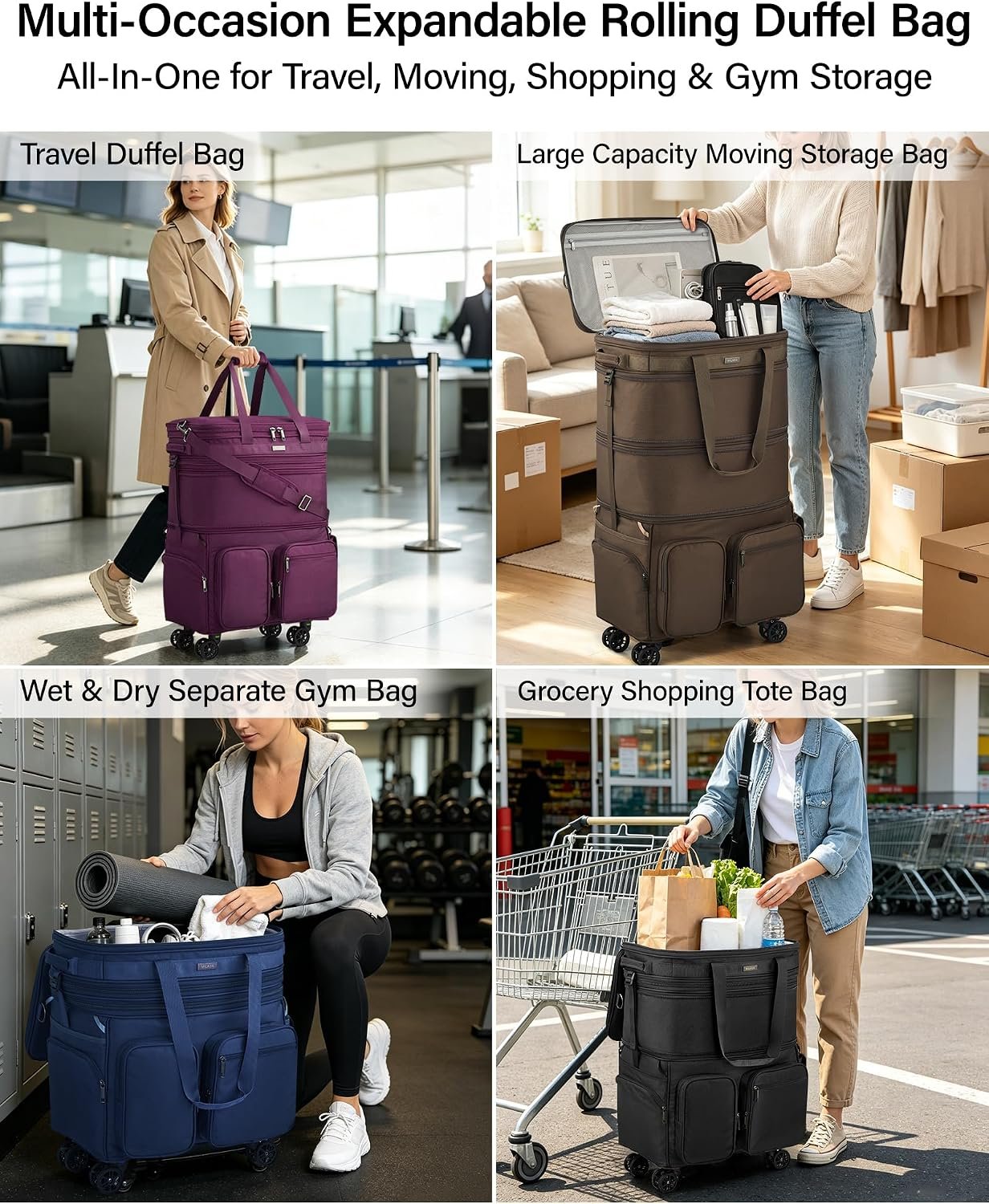 MILADA Expandable Luggage Bags for Travel Large Suitcases with Wheels | Upgraded Foldable Rolling Bag, 13 Pockets, Multi Carry Ways, Collapsible Travel Bag for Moving, Gym, Shopping, Men & Women - Image 6