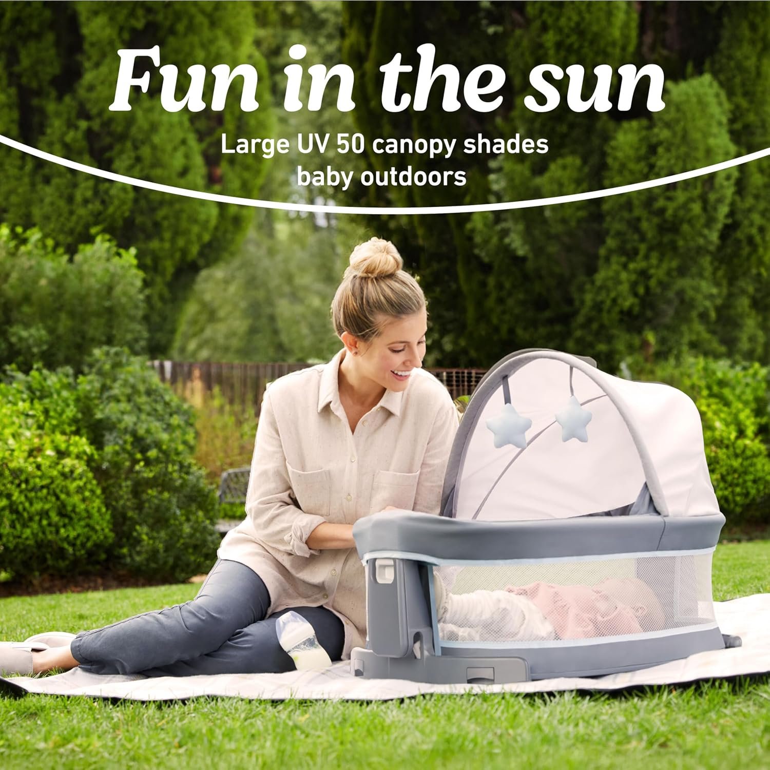 Graco® Pack n Play Dome LX Playard with Baby Bassinet Lightweight Portable Crib Push-Button Fold Travel Crib Redmond Convertible - Image 5
