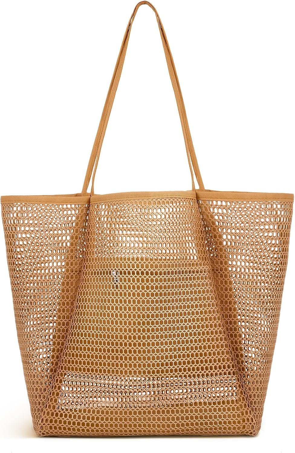 Iioscre Beach Bag for Women, Causal Hobo Handbags with Zipper Inner Pocket | Foldable Swim Tote Bag for Beach Vacation Essentials - Image 8