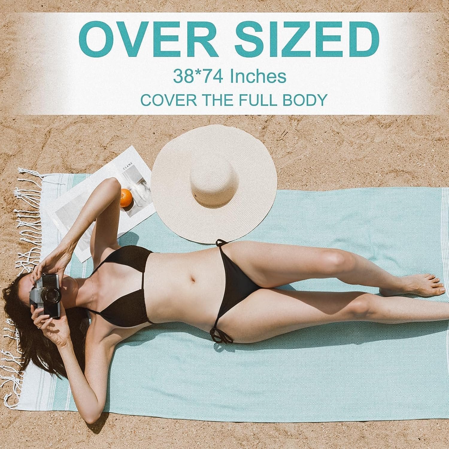 Genovega 6 Packs Oversized Turkish Beach Towels Set Towel Bulk 74"x38" Extra Large Quick Dry Sand Free Light Swim Bath Camping Pool Towel Travel Blanket Essentials Cruise Accessories Adult Vacation - Image 4