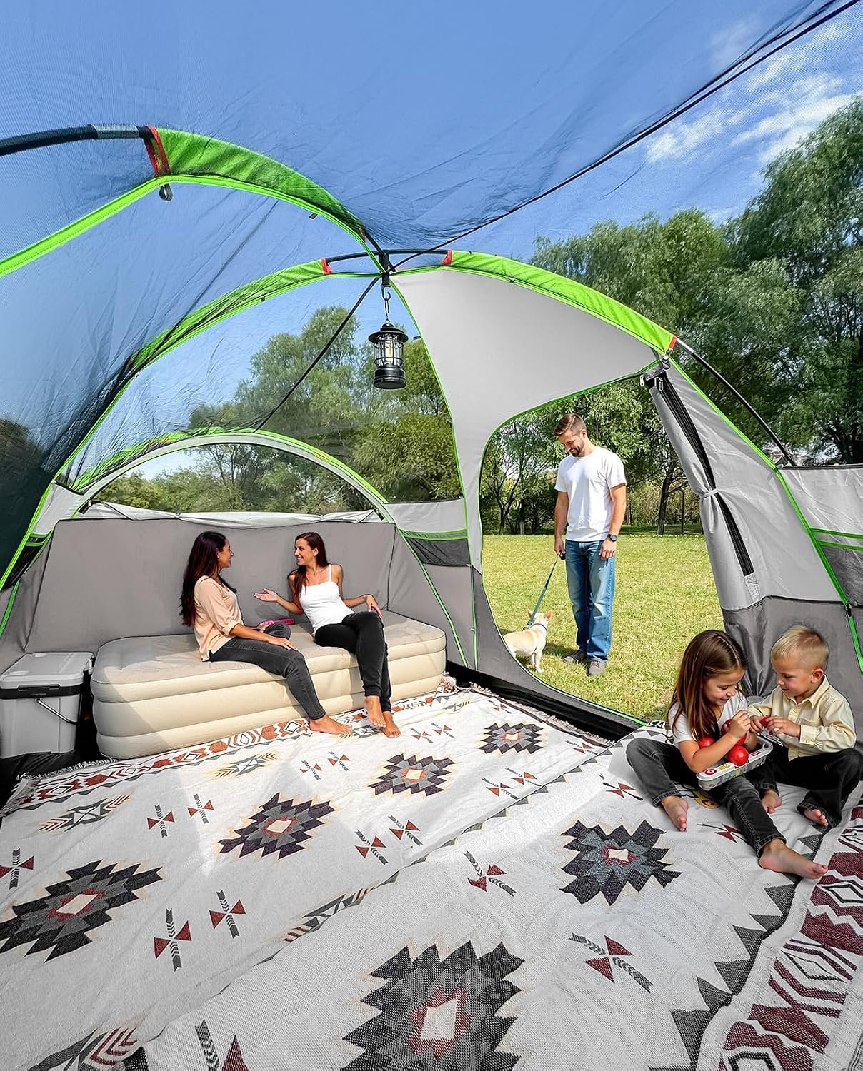 LOYEAHCAMP 8 Person Larger Extended Dome Camping Tent with 3 Rooms | Waterproof Semi-Freestanding Family Outdoor Tent with Spacious Interior and Mesh Windows - Image 8