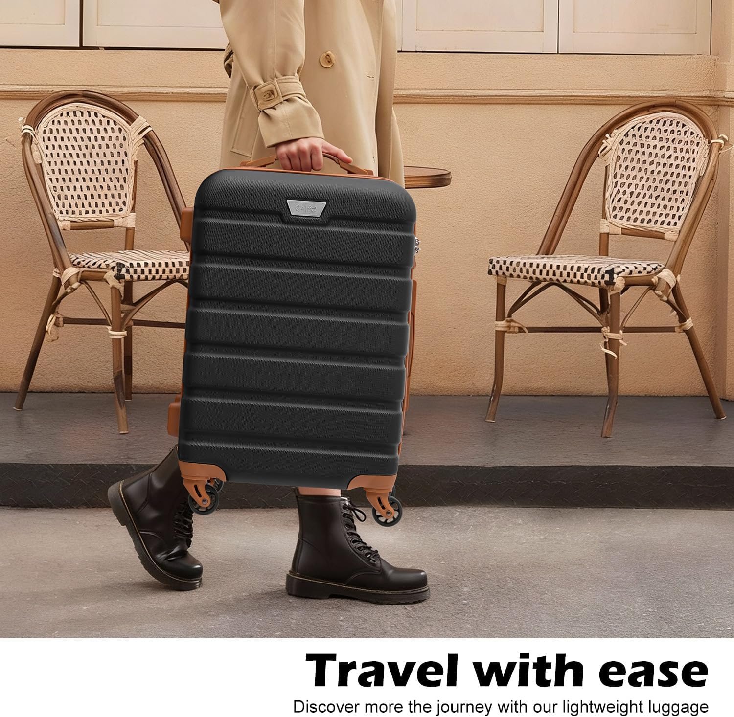 Coolife Luggage Set, Lightweight Durable Hardshell, 3 piece, Apricot Black | suitcase set with 360° Spinner Wheels, TSA-approved Lock, Checked Family Travel, 20/24/28 Inch - Image 6