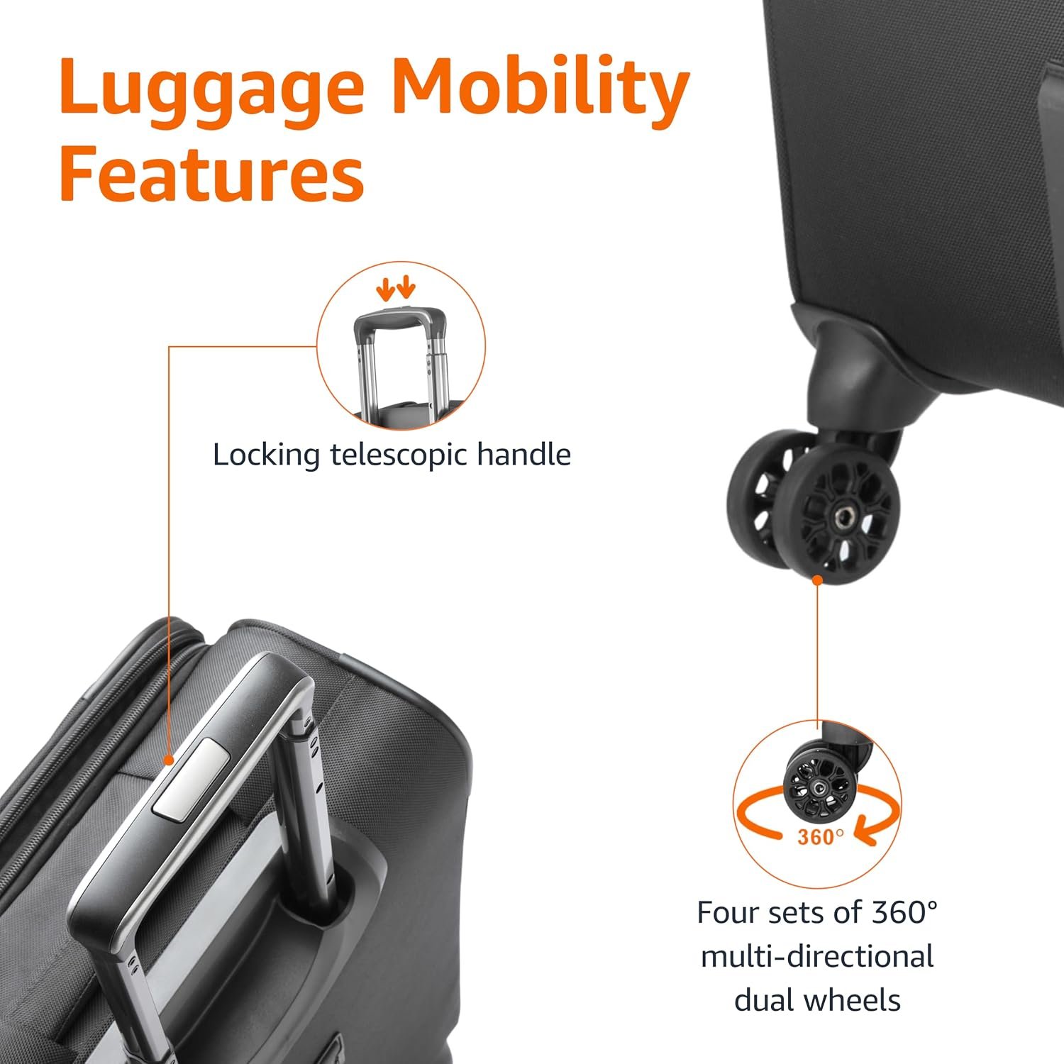 Amazon Basics 20" Carry-On Luggage, Softside Suitcase With TSA Lock, 8 Spinner Wheels, Telescoping Handle, Front Exterior Pocket, 3 Interior Pockets, Black - Image 2