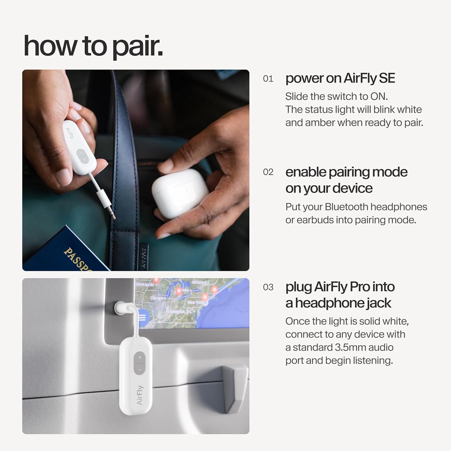 Twelve South AirFly SE, Bluetooth Wireless Audio Transmitter Adapter, White | Bluetooth Adapter for AirPods/Headphones, 20+ Hr Battery, Works with 3.5mm aux Jacks on Airplanes, TVs, Gym Equipment, Travel - Image 7