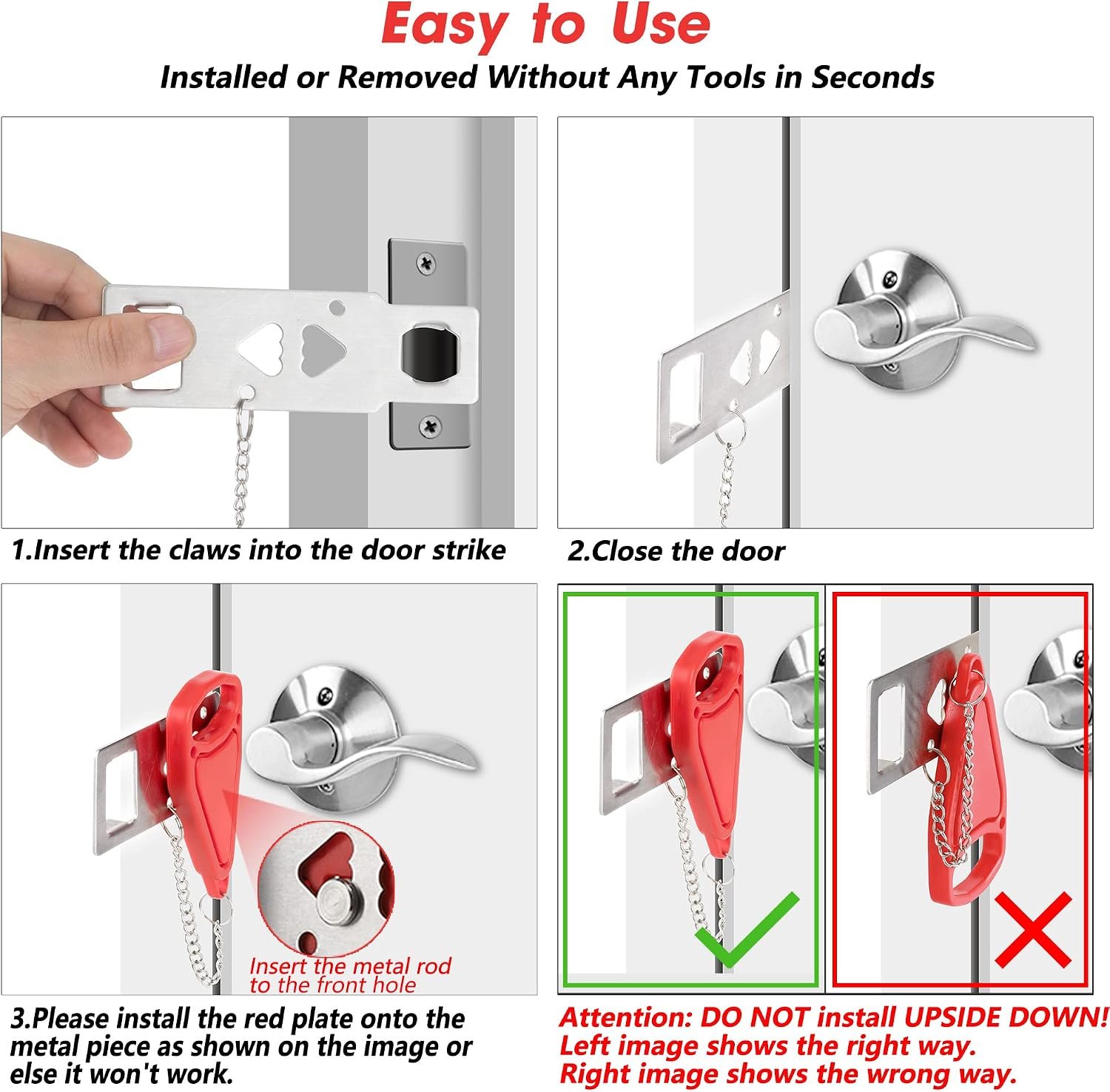 AceMining Portable Door Lock, Hotel Travel Door Lock Security for Home | Hotel Safety Device for Door Security, Portable Lock for Hotel Room, Apartment, College Dorm and Travel - Image 4